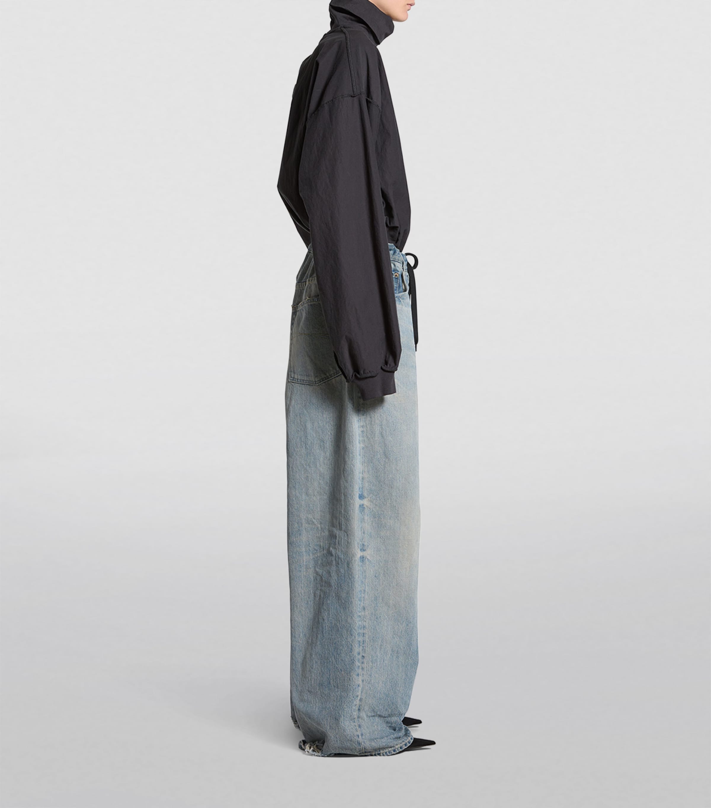 Distressed Drawstring Wide-Leg Jeans 6379 Image 5