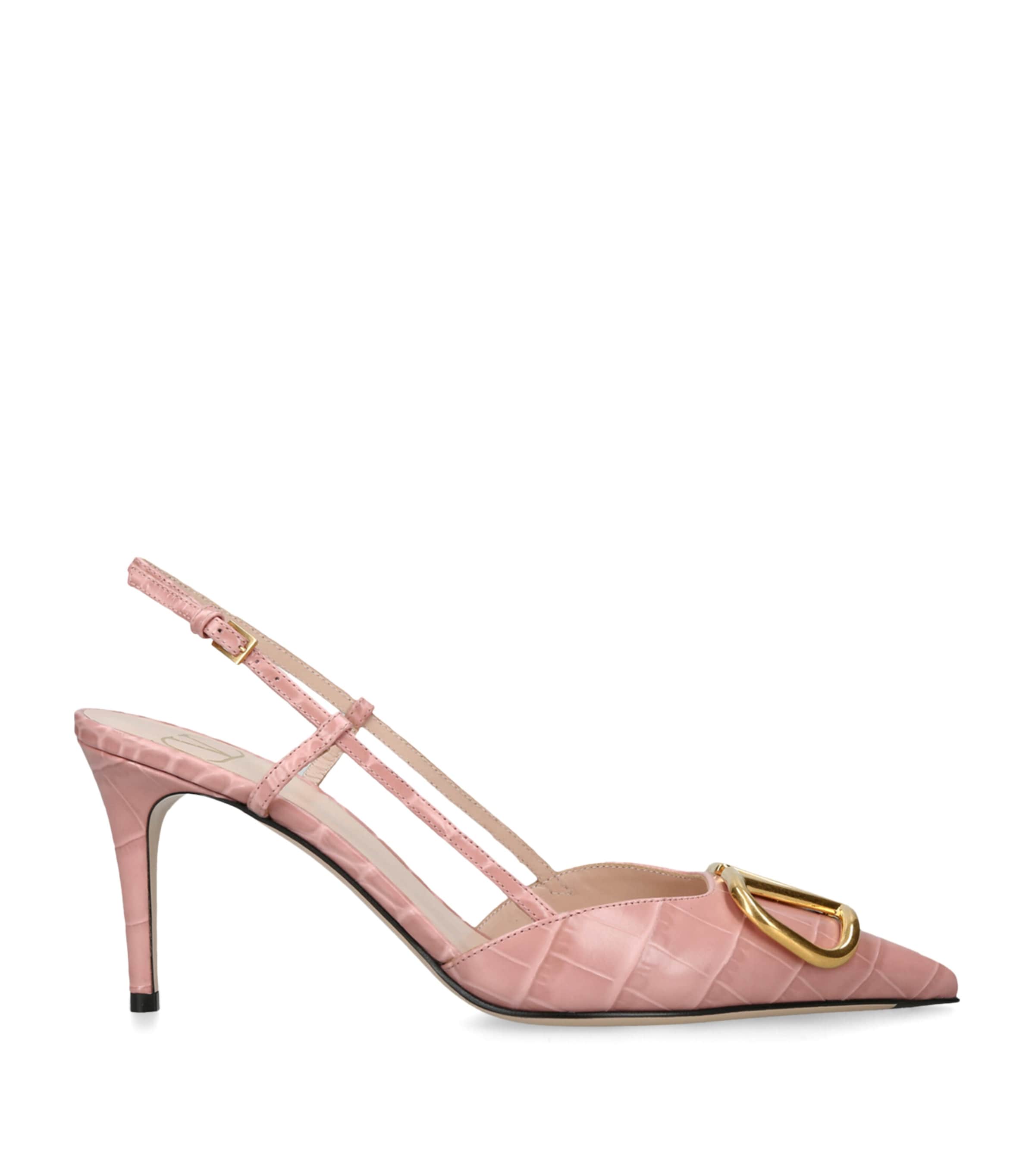 Valentino Garavani Croc-embossed Vlogo Slingback Pumps 80 In Pink