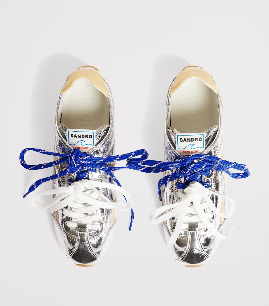 Sandro Paris Metallic Leather Light Wave Sneakers Silver Image 2