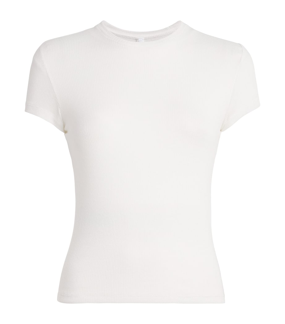 Skims Womens Semi-Sheer Ribbed T-Shirt Snow Image 1