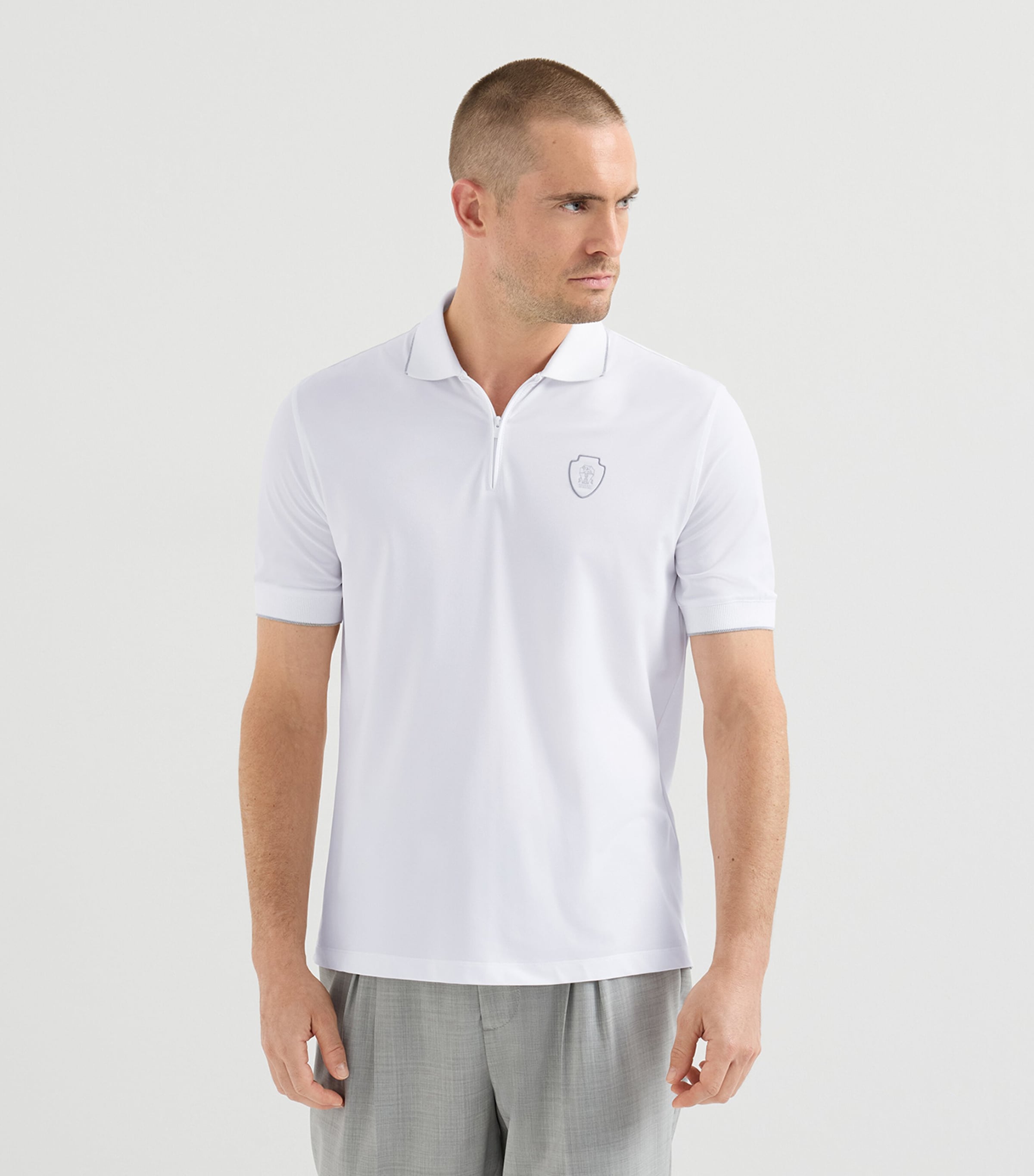 Brunello Cucinelli Mens Technical Crest Zip-Up Polo Shirt Image 2