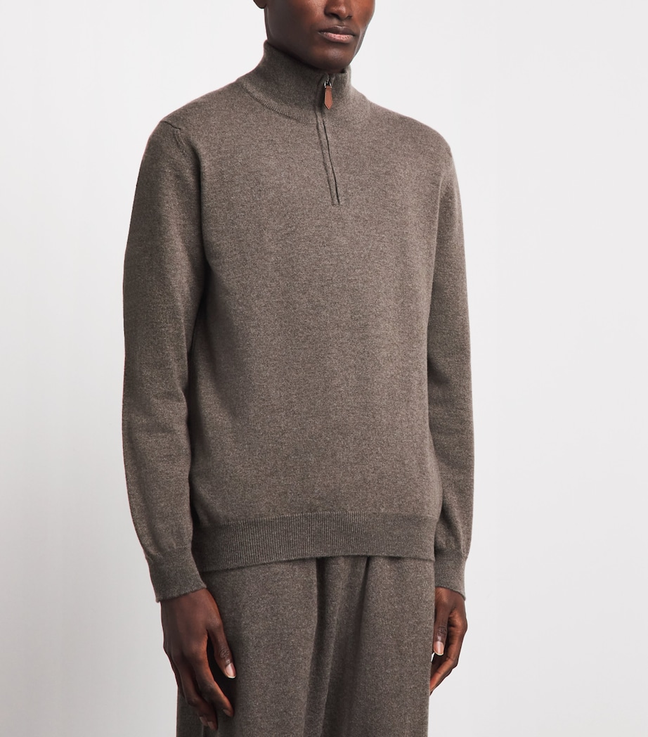 Johnstons Of Elgin Mens Cashmere Quarter-Zip Sweater Heathcot Image 4