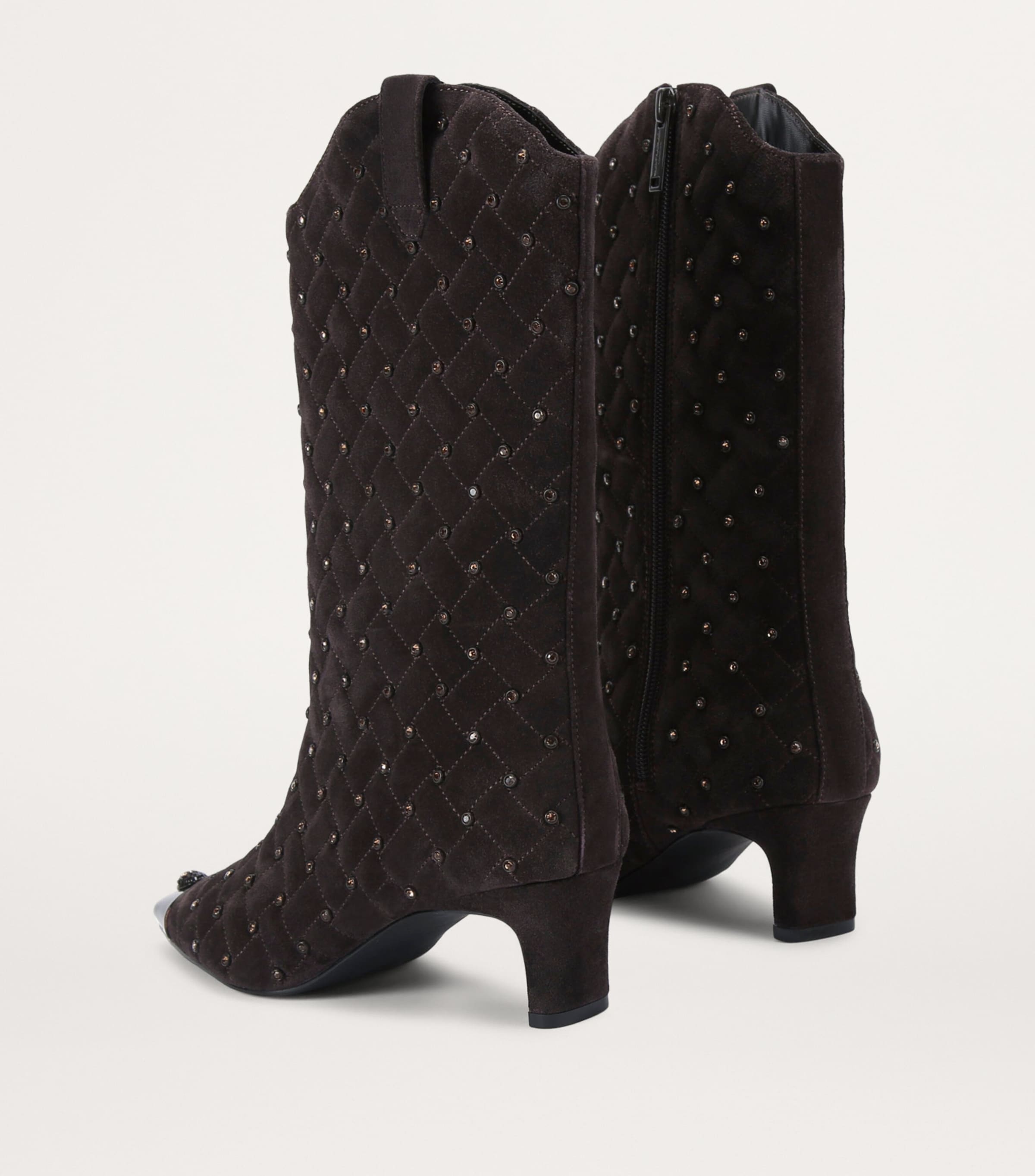 Kurt Geiger London Leather Cyrstal Embellished Regent Boots Dark Brown Image 2