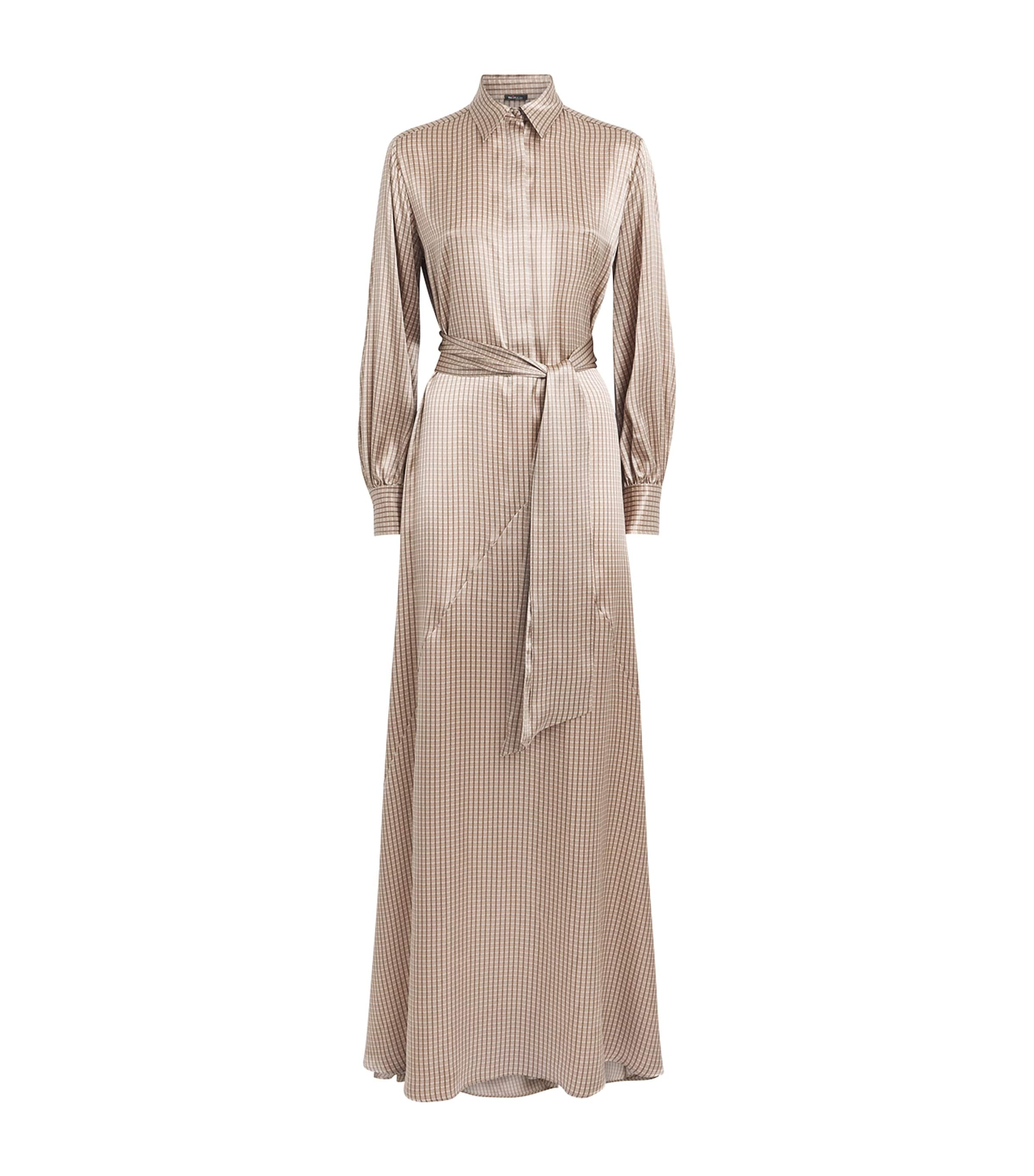 Kiton Womens Silk Printed Maxi Shirt Dress Light Brown Print Image 1