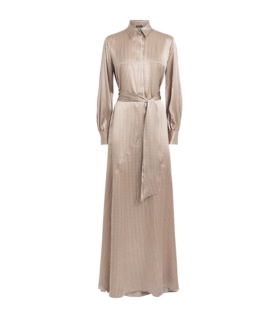 Kiton Womens Silk Printed Maxi Shirt Dress Light Brown Print Image 1