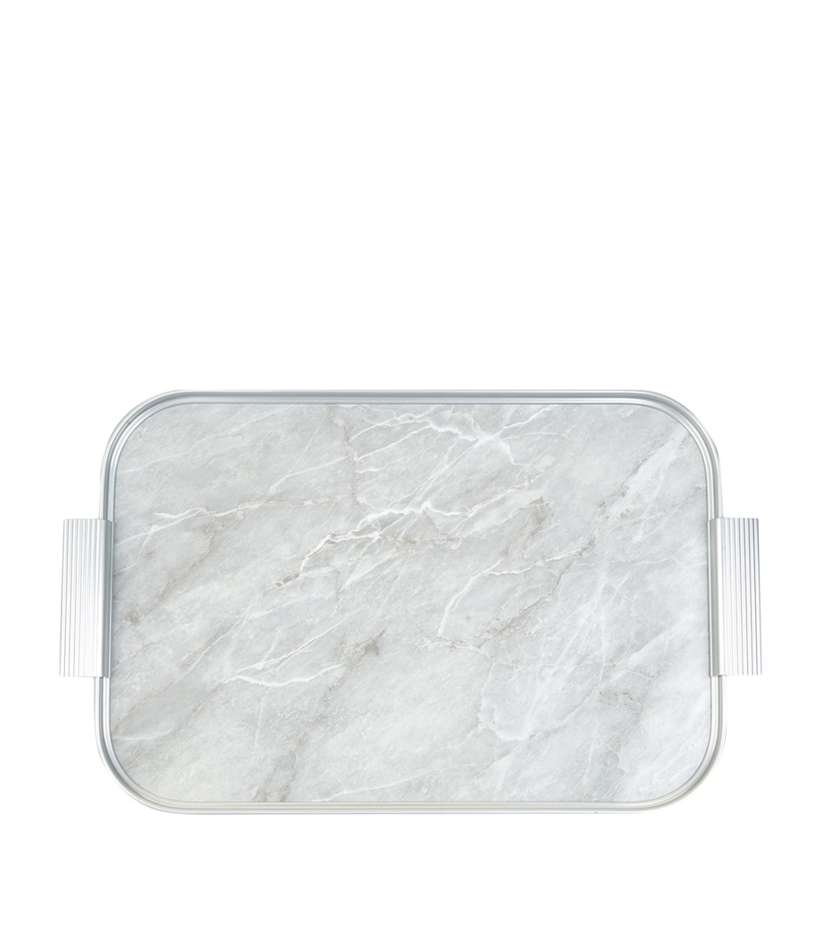 Ribbed Tray (40cm) SILVER WHITE MARBLE Image 1