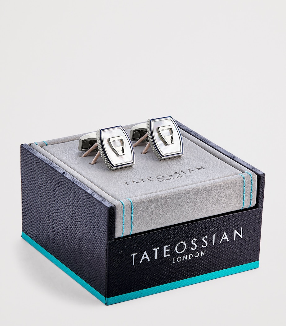 Palladium Mother-Of-Pearl-Detail Ascot Cufflinks NAVY Image 3