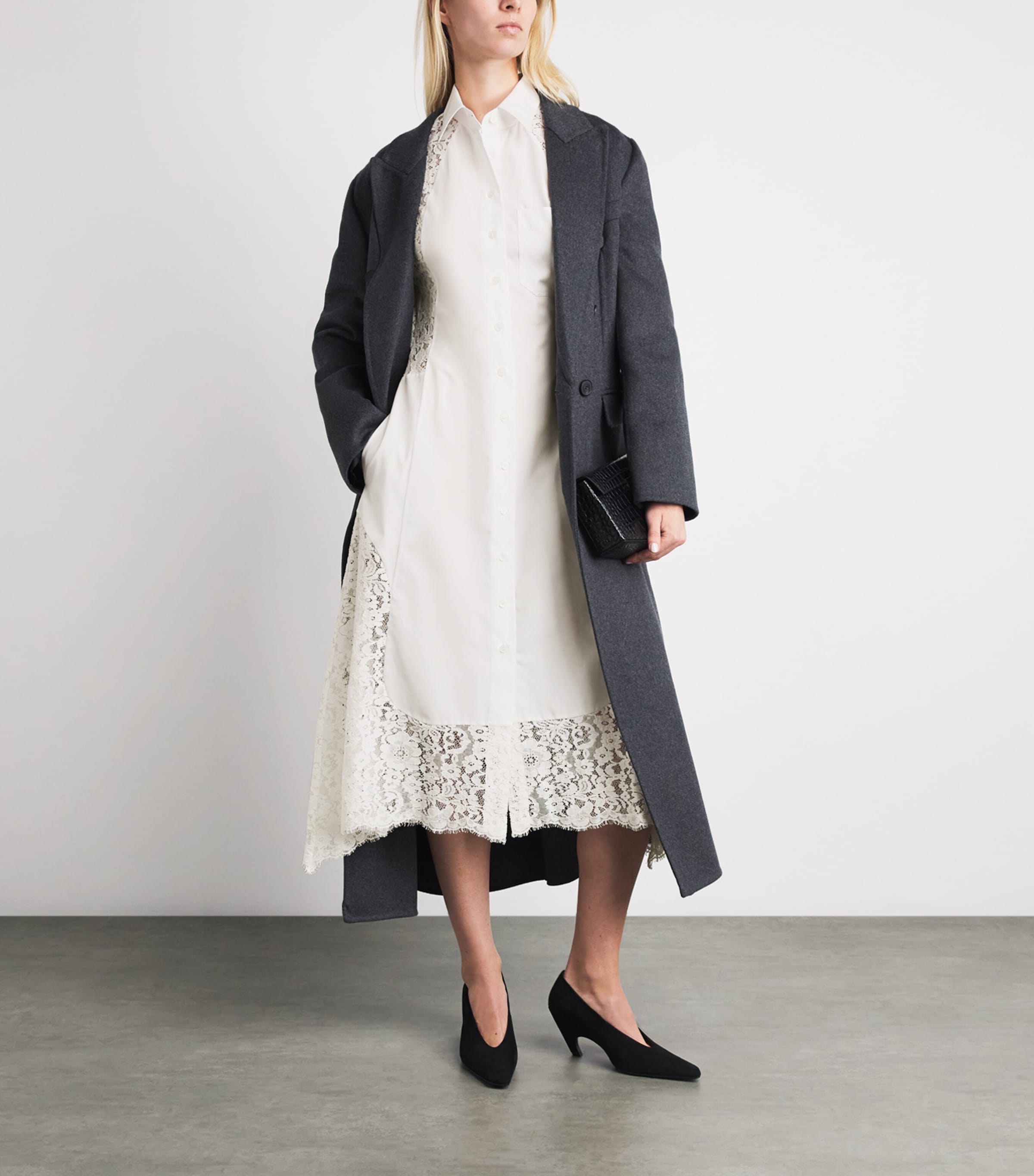 Stella McCartney Womens Organic Cotton Lace-Panel Midi Shirt Dress Pure White Image 2