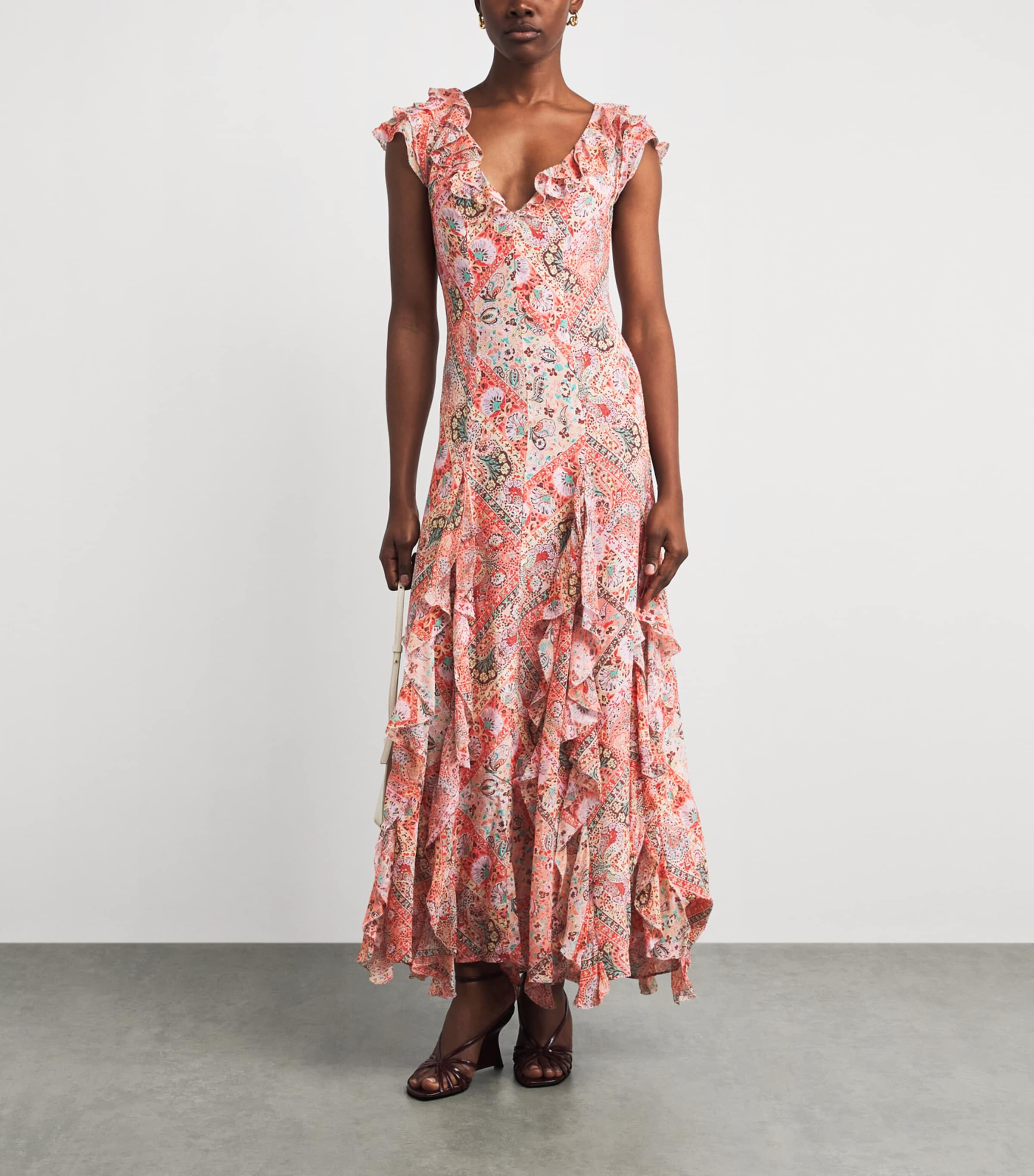 Rixo Womens Silk Printed Ambika Maxi Dress Bttrfly Paisley Orng Image 2