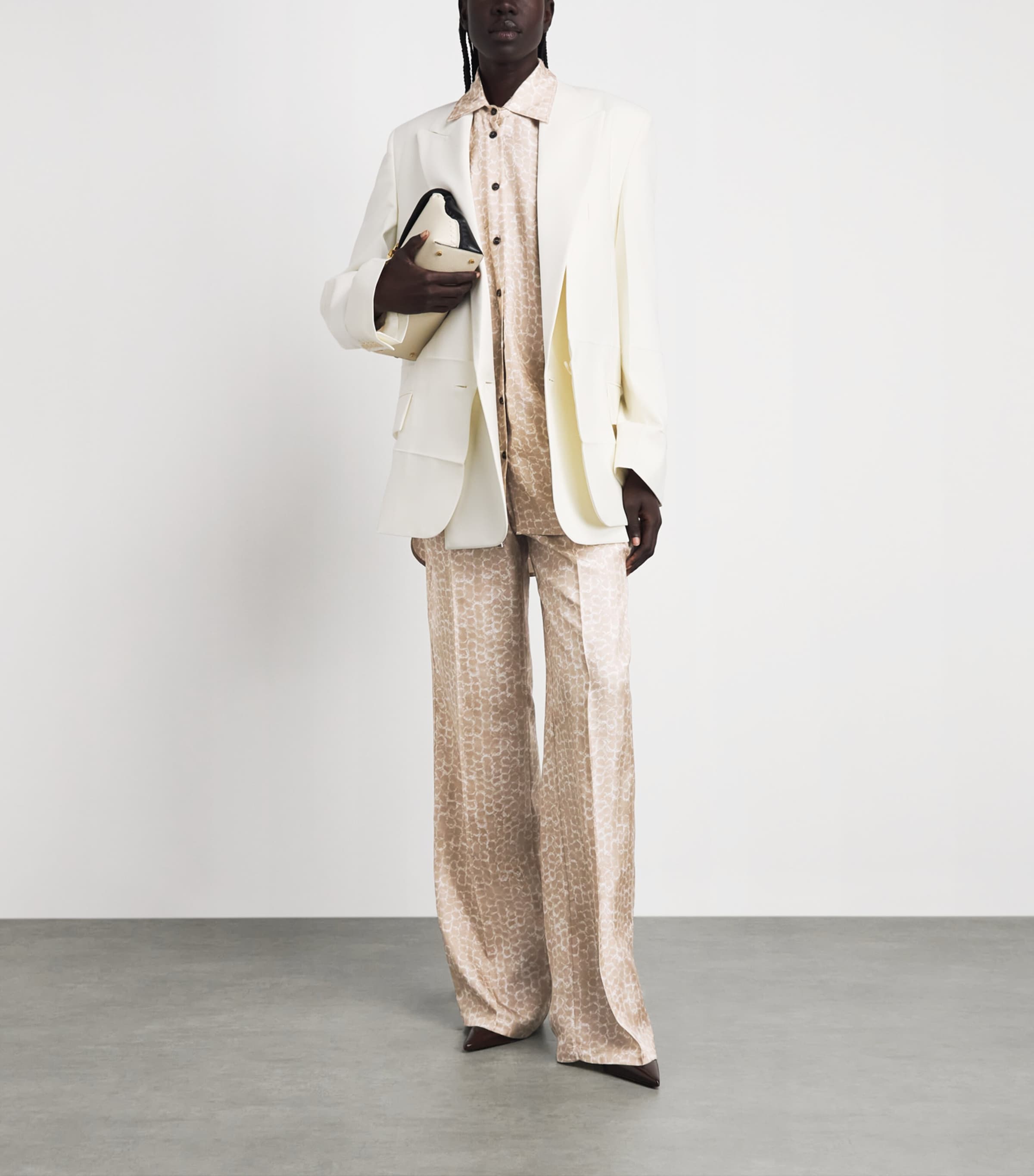Kiton Womens Silk Printed Pleated Drawstring Trousers Light Beige Print Image 2