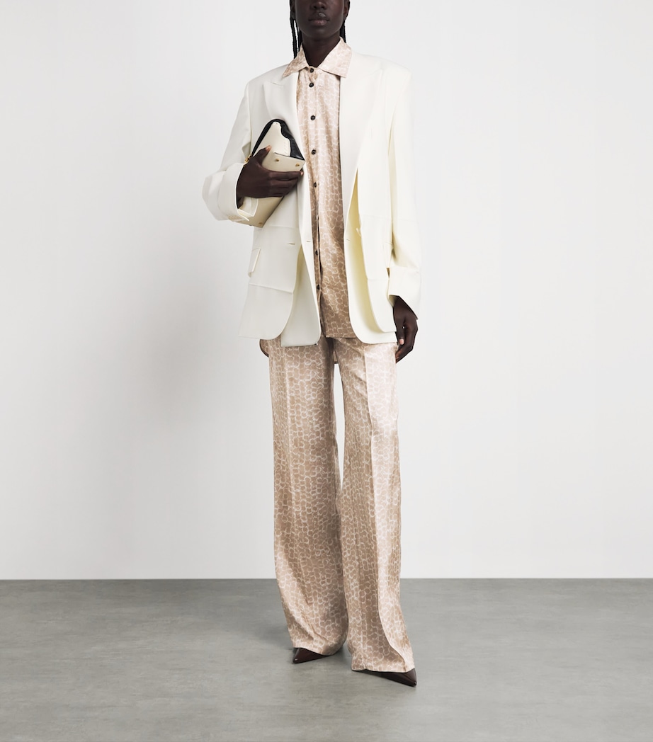 Kiton Womens Silk Printed Pleated Drawstring Trousers Light Beige Print Image 2