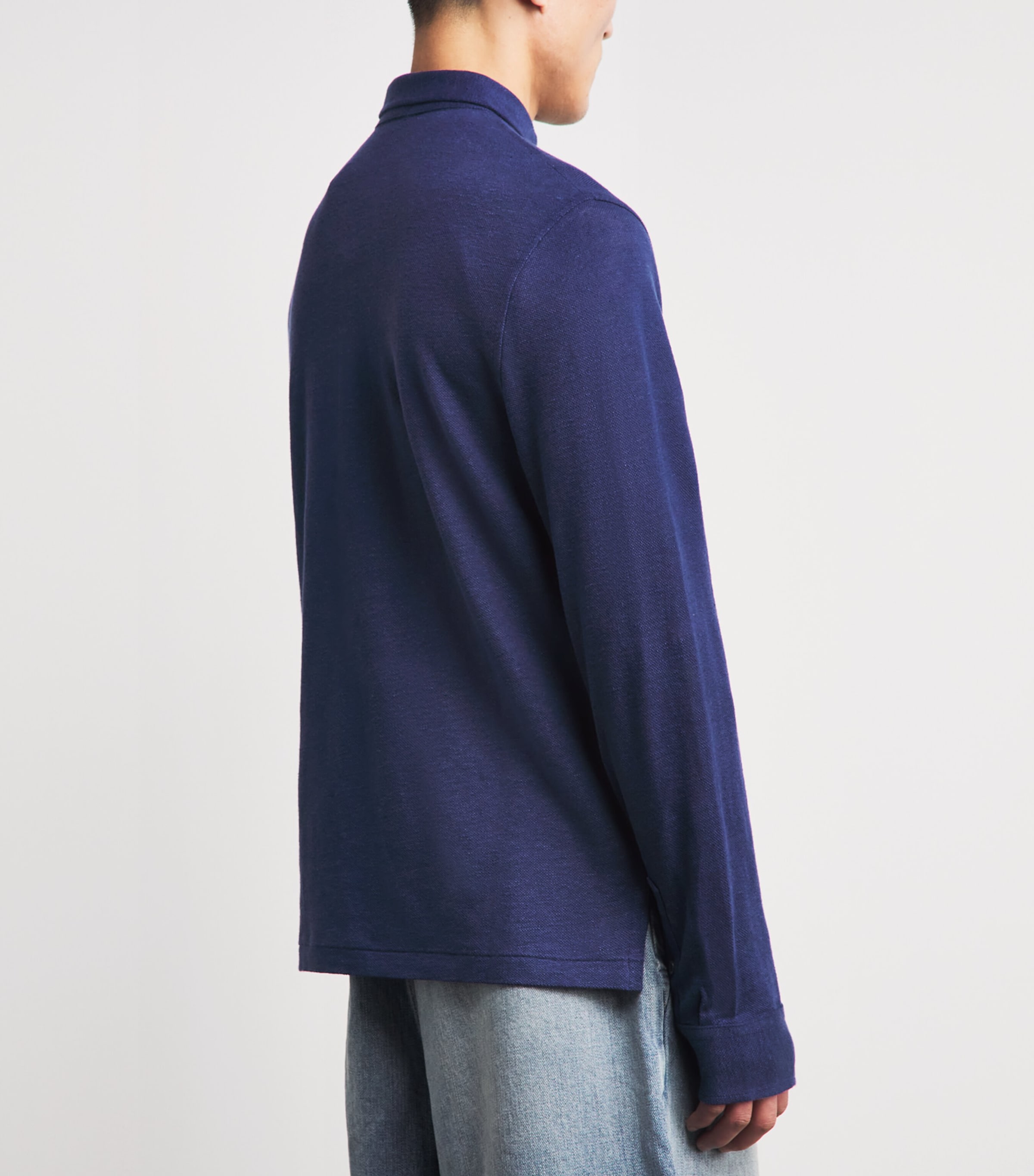 Polo Ralph Lauren Mens Linen Long-Sleeve Polo Shirt Newport Navy/smoke Image 5
