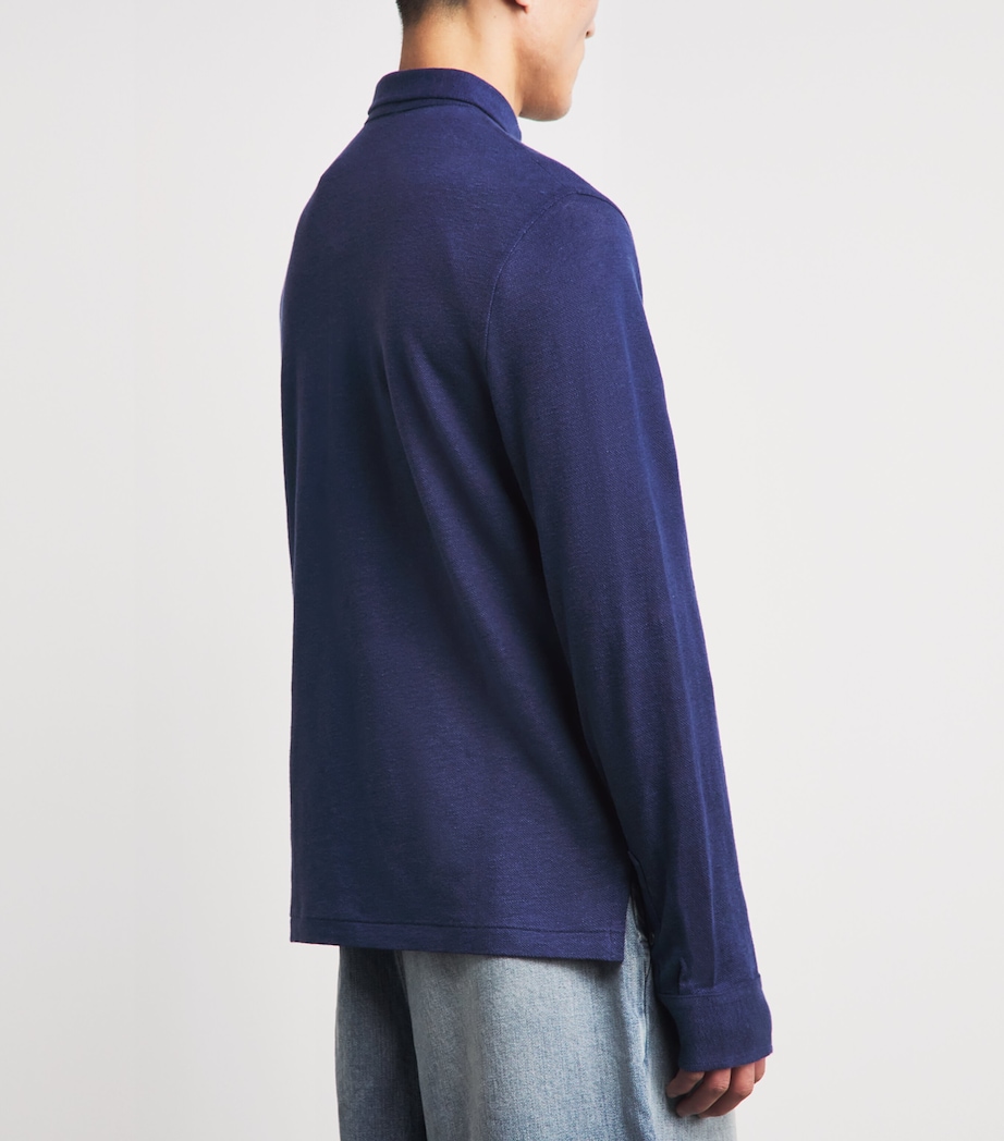 Polo Ralph Lauren Mens Linen Long-Sleeve Polo Shirt Newport Navy/smoke Image 5