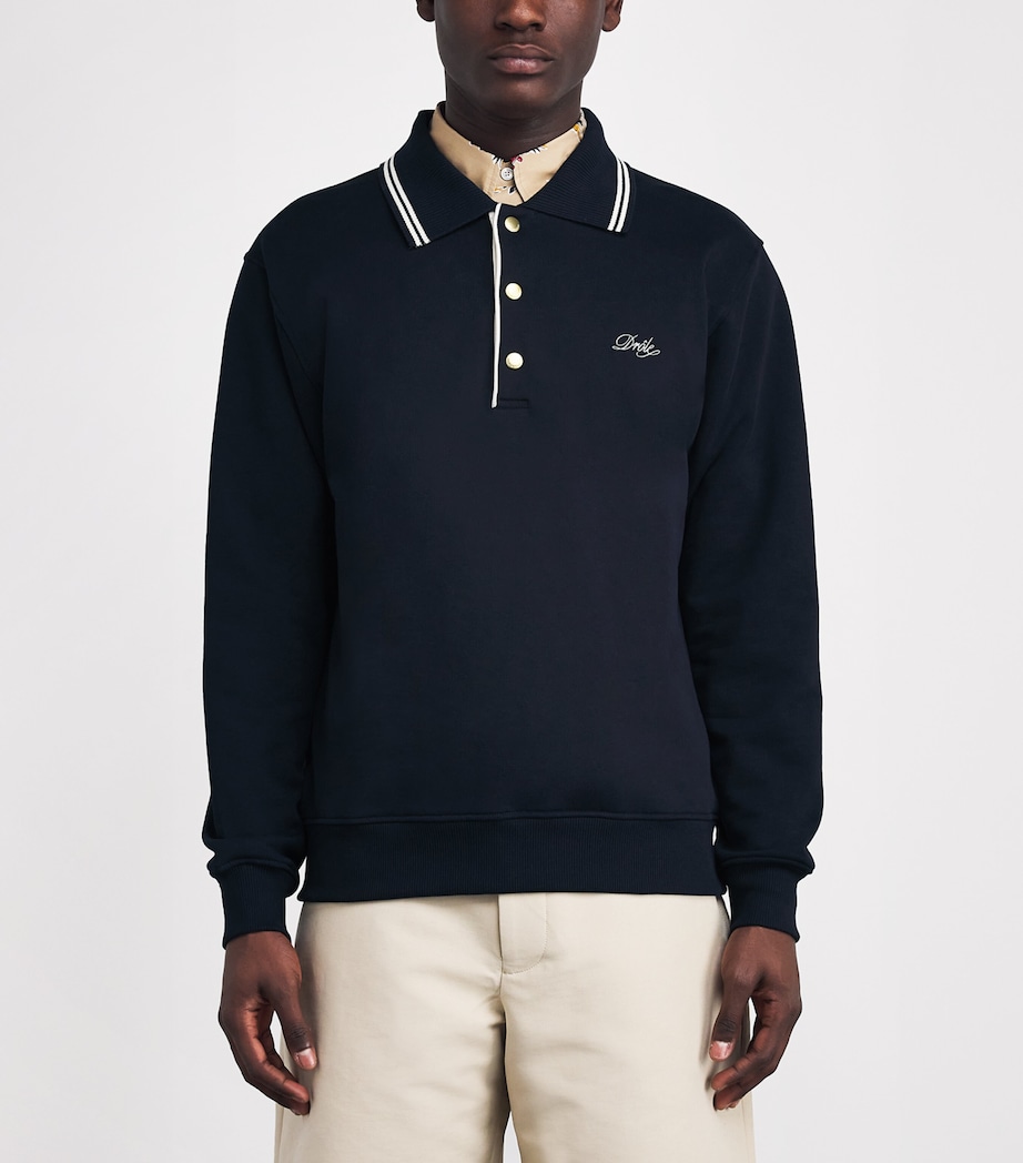 Cotton Pipe-Collar Polo Sweatshirt NAVY Image 3