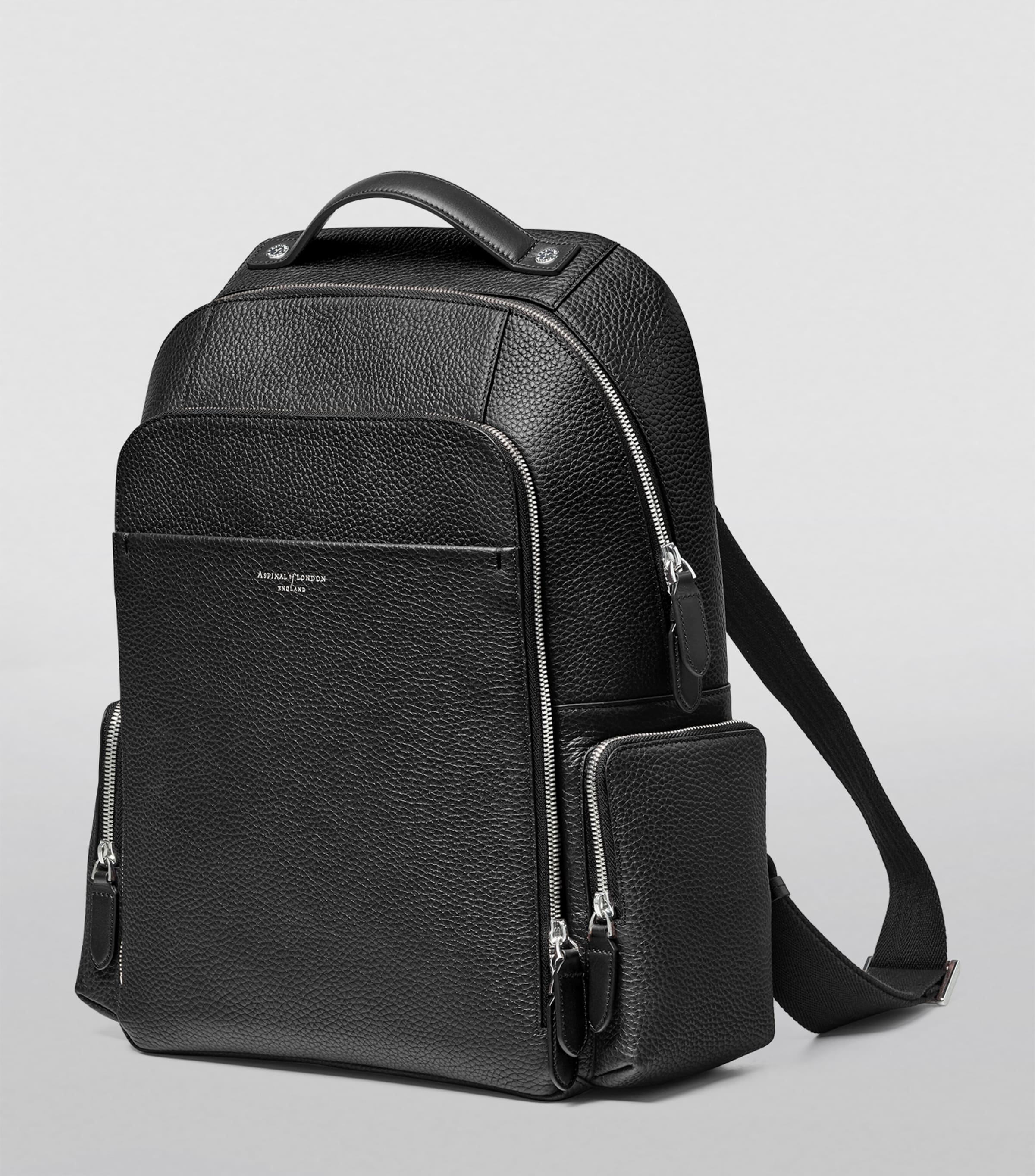 Aspinal Of London Pebble Leather Reporter Zipped Backpack Black Image 3