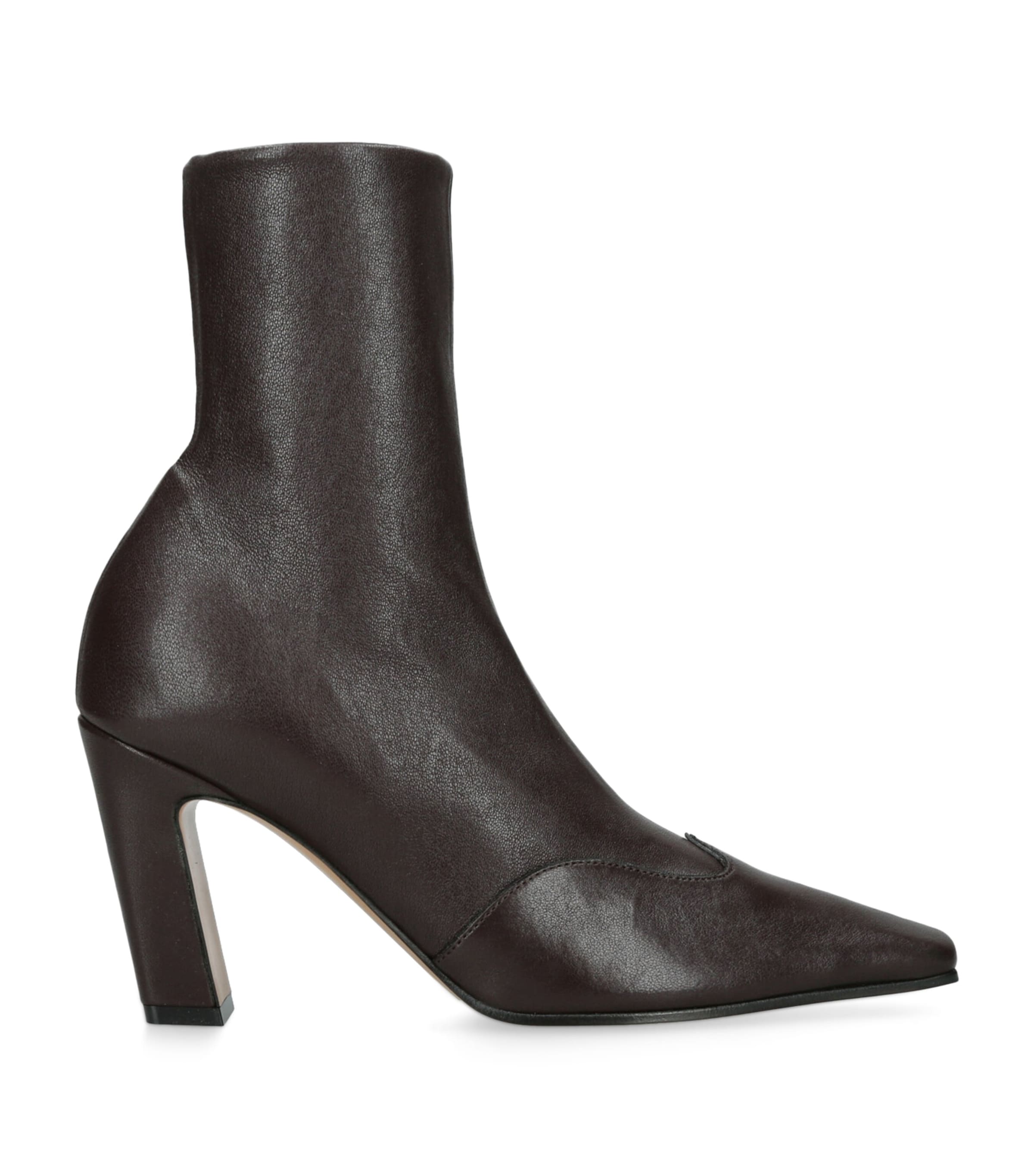 Khaite Leather Nevada Ankle Boots 85 In Brown