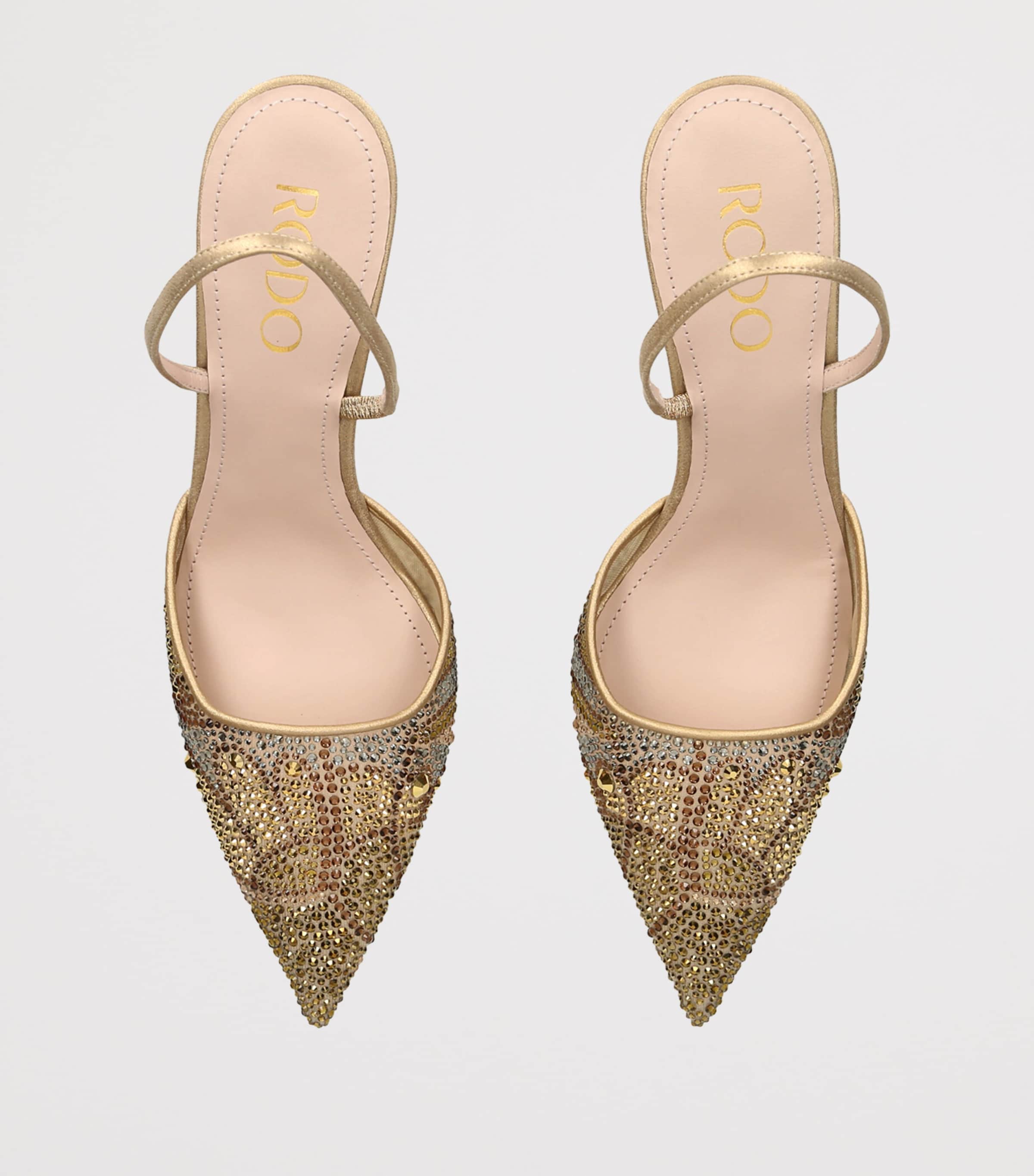 Rodo Rhinestone-Embellished Assia Slingback Heels 75 Gold Comb Image 3