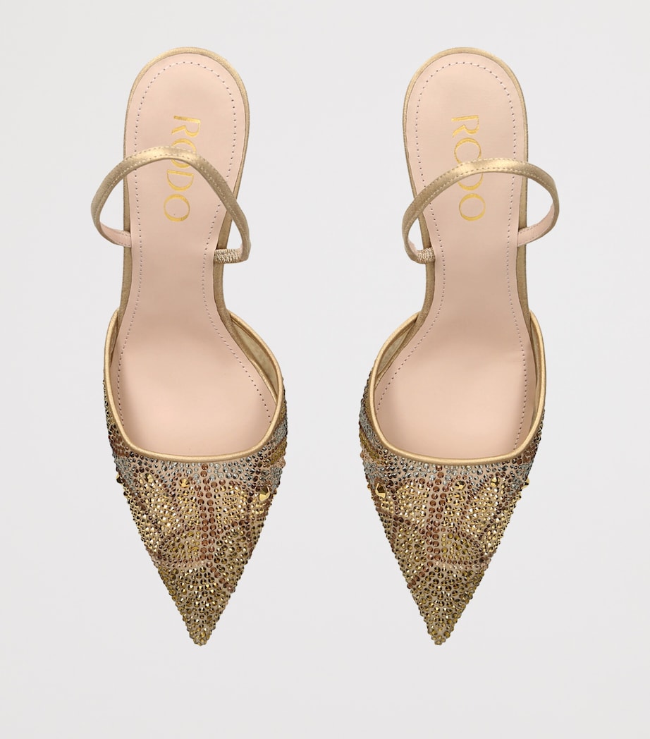 Rodo Rhinestone-Embellished Assia Slingback Heels 75 Gold Comb Image 3