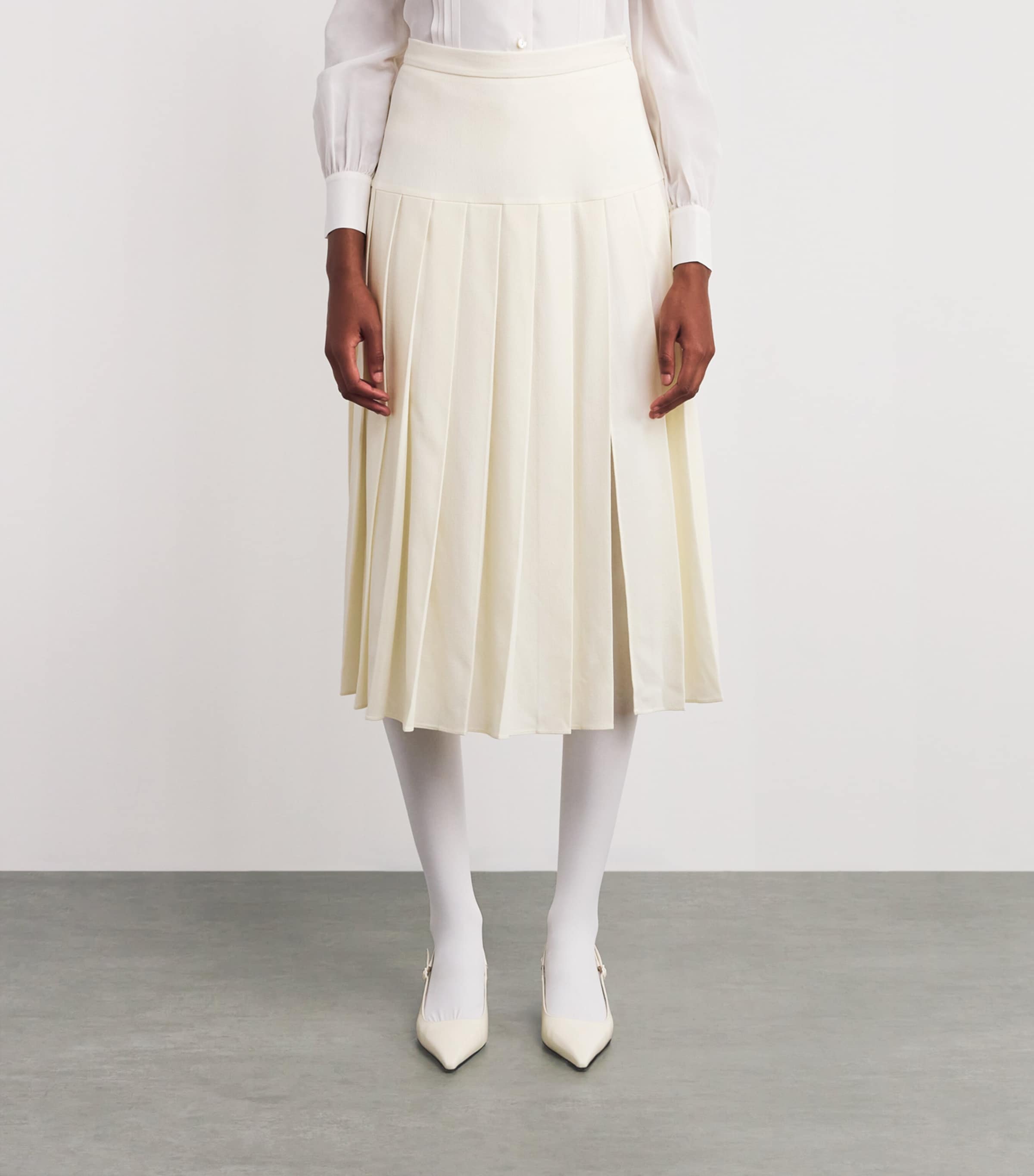 Alessandra Rich White Wool Crepe Pleated Midi Skirt | Harrods US Alessandra Rich White Wool Crepe Pleated Midi Skirt | Harrods US