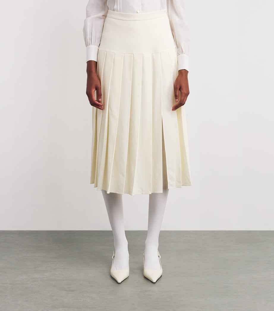 Wool Crepe Pleated Midi Skirt 0822 WHITE Image 3