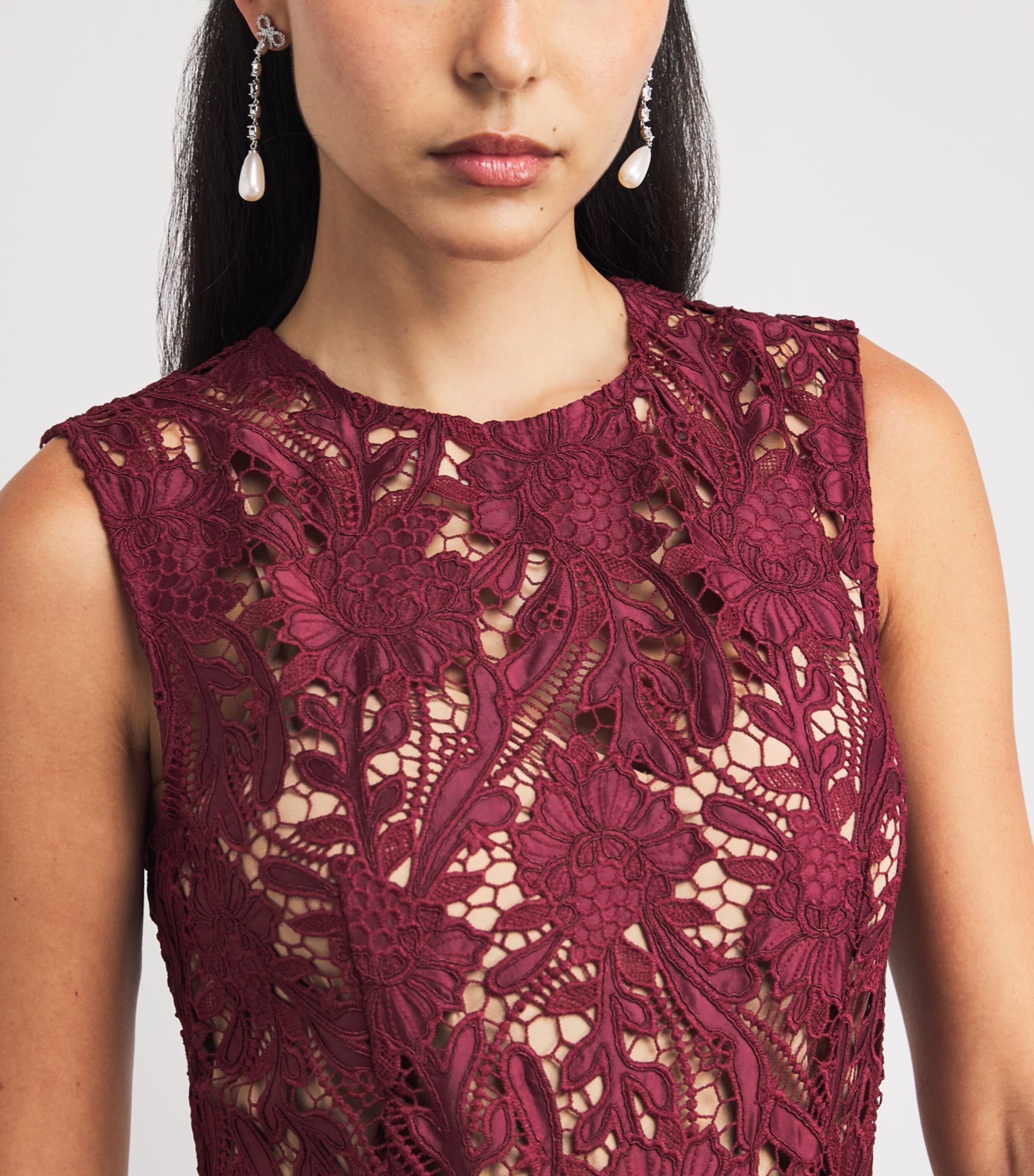 Guipure Lace Midi Dress BURGUNDY Image 4
