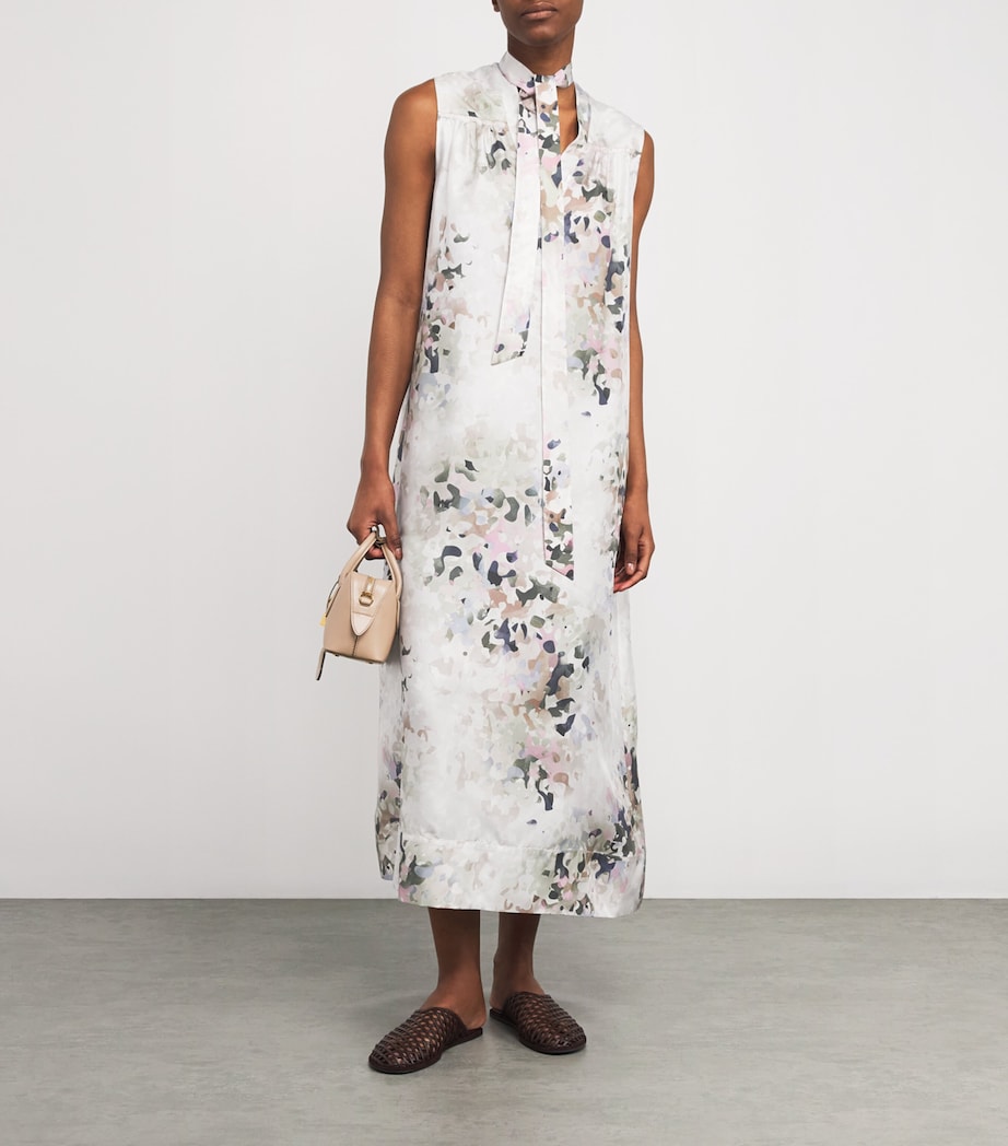 Agnona Womens Silk Patterned Midi Dress Stone Image 2