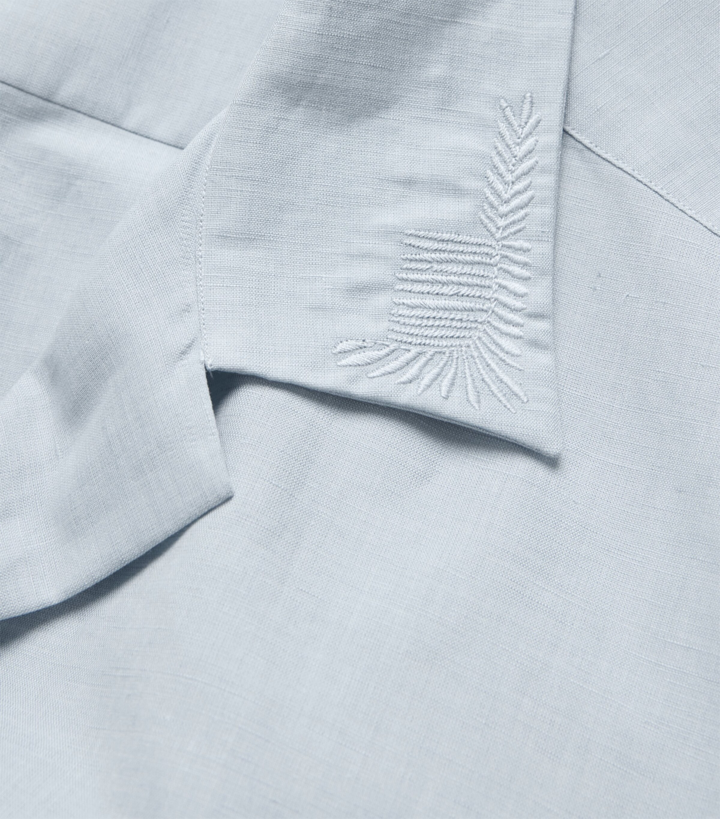 Canali Mens Linen-Cotton Embroidered Shirt Light Blue Image 5