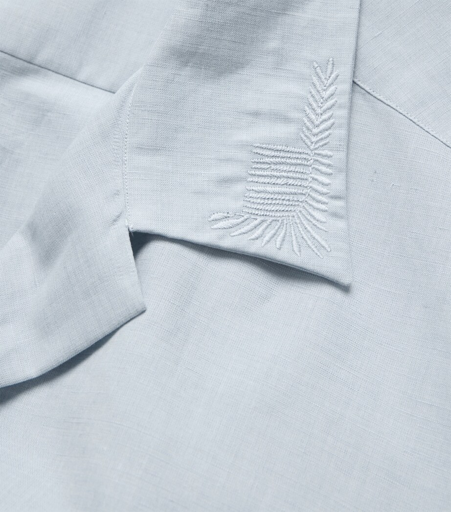 Canali Mens Linen-Cotton Embroidered Shirt Light Blue Image 5