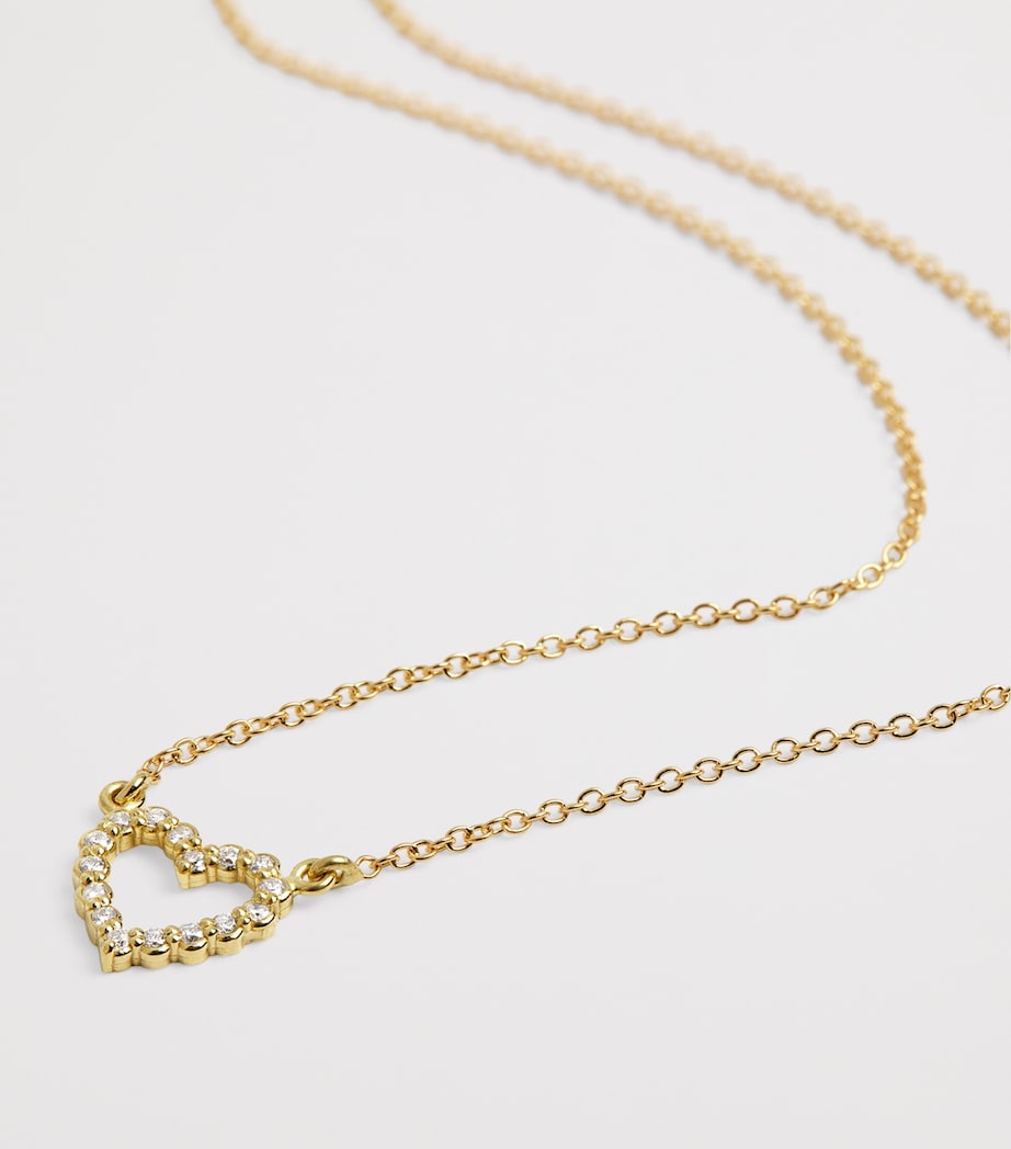 Mini Yellow Gold and Diamonds Open Heart Necklace YELLOW GOLD Image 4