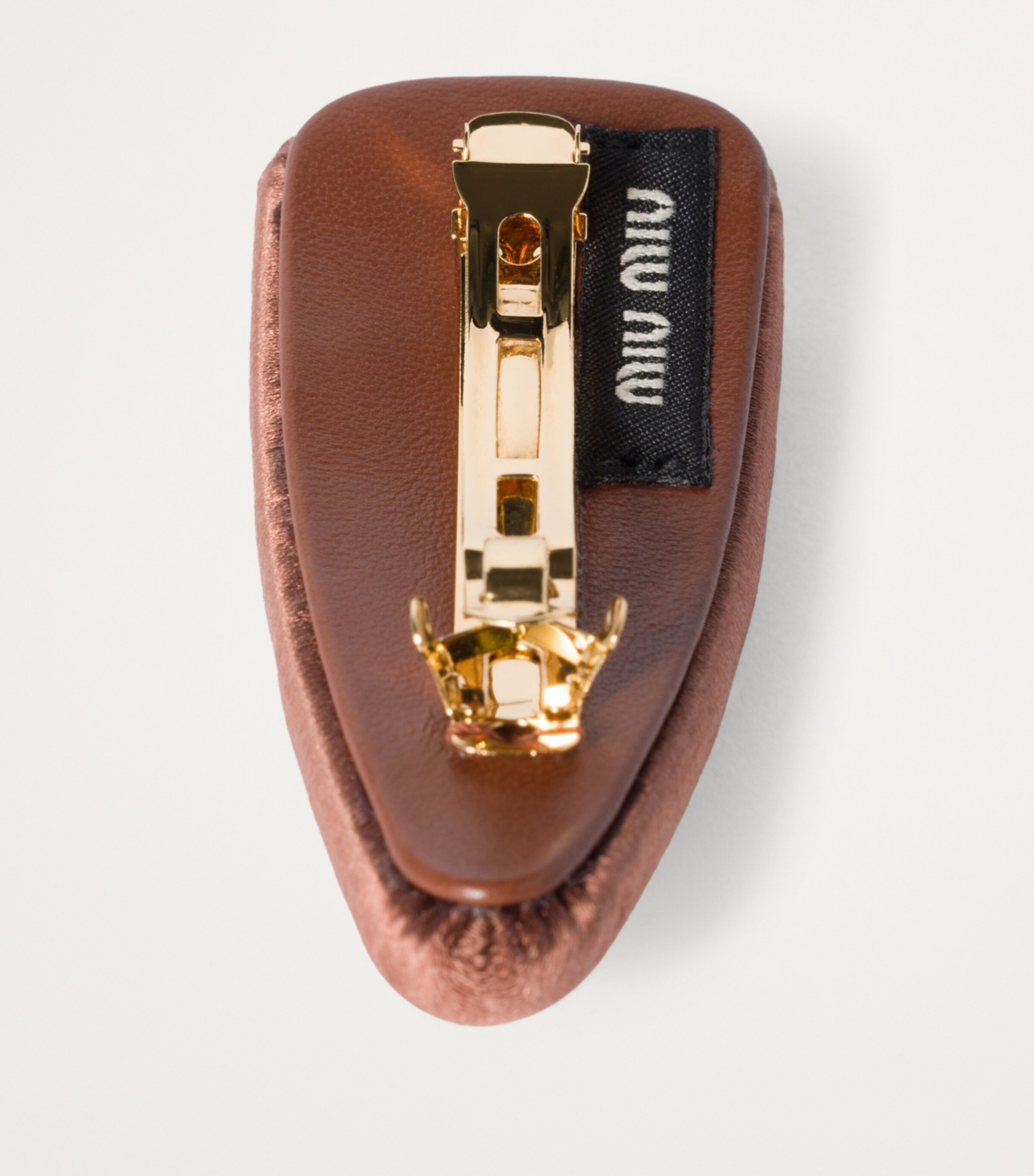 Miu Miu Brown Satin Logo Hair Clip | Harrods LT display picture 2
