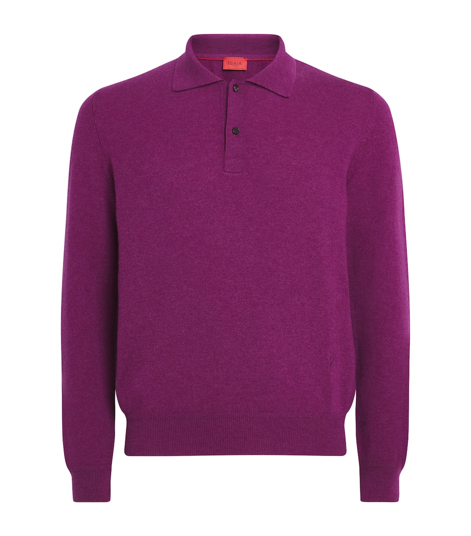 Isaia Mens Cashmere Long-Sleeve Polo Shirt Image 1