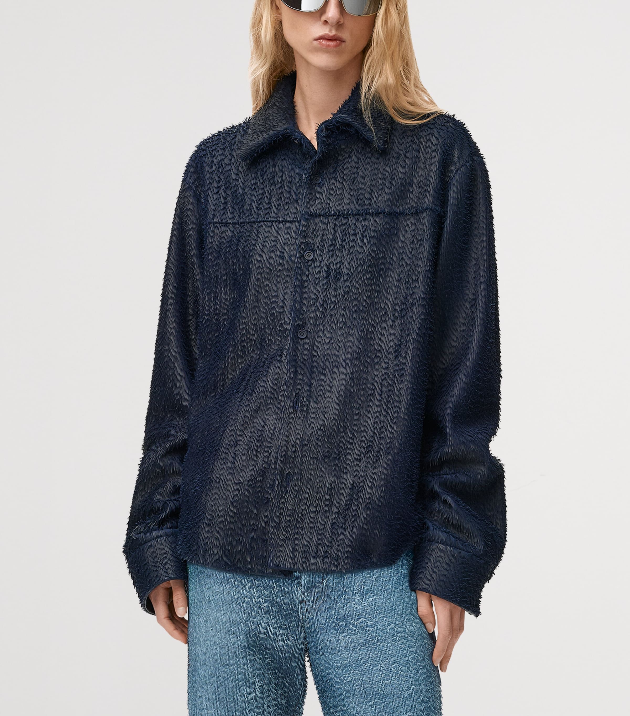LOEWE Womens Lambskin Textured Overshirt Dark Blue Image 3