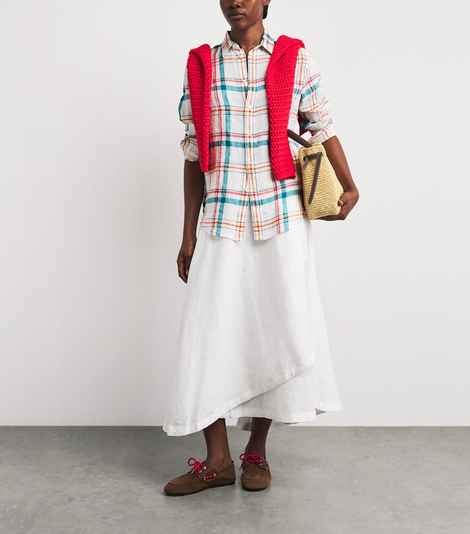 Polo Ralph Lauren Womens Linen Check Shirt Wht Tl Rd Mlti Image 2