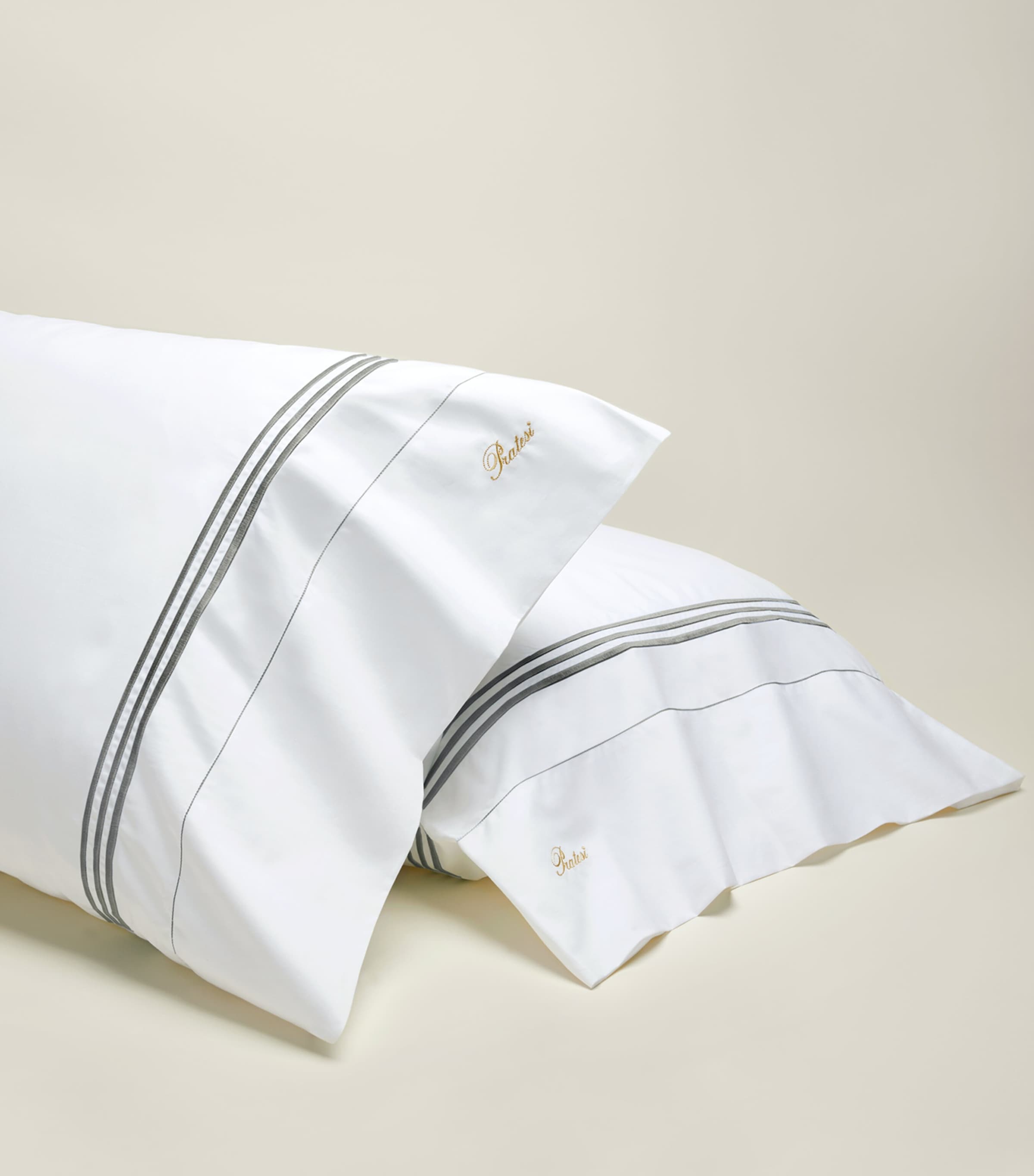 Pratesi Tre Righe Bolster Pillowcase (13cm x 41cm) Wht/charcoal Image 2