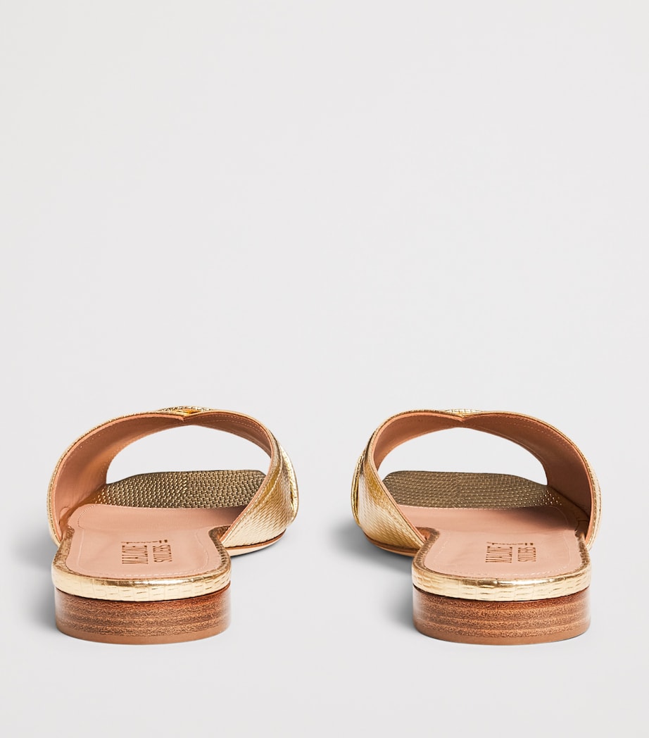 Malone Souliers x Harrods Exclusive Metallic Leather Embossed Perla Flat Sandals Antique Gold Image 5