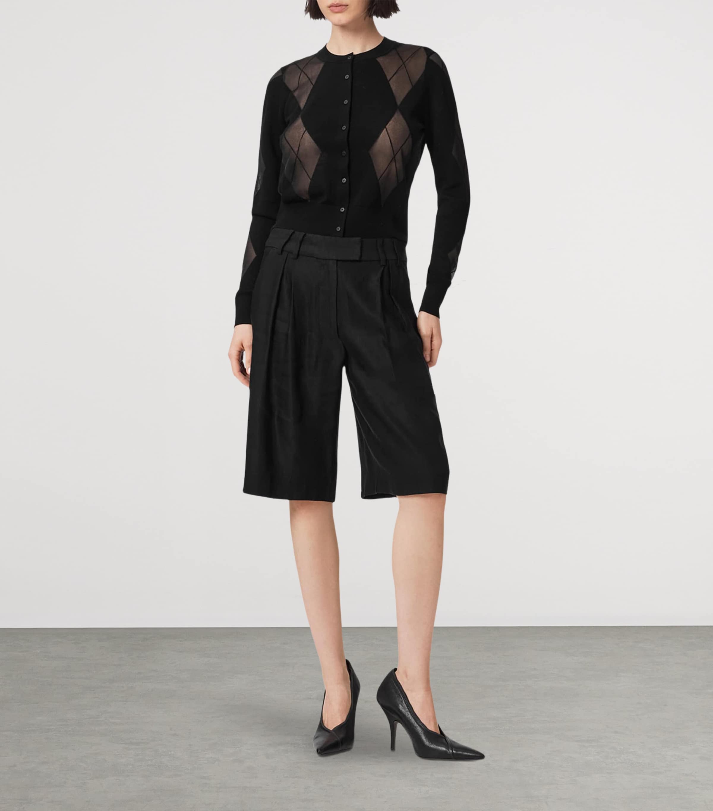 AllSaints Womens Wool-Blend Argyle Bern Cardigan Black Image 2