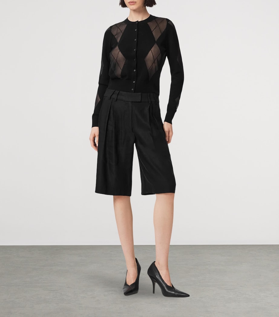 AllSaints Womens Wool-Blend Argyle Bern Cardigan Black Image 2