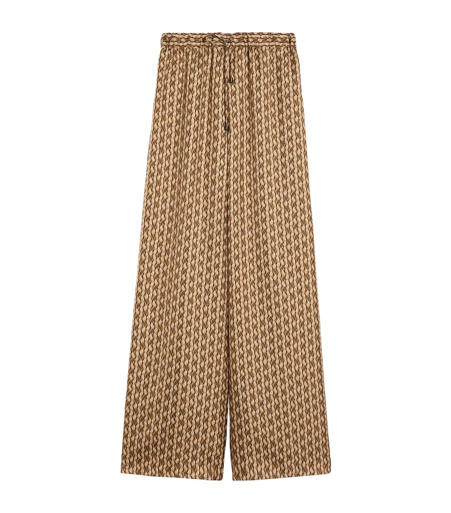 Max Mara Womens Silk Printed Drawstring Trousers Hazelnut Brown Image 1