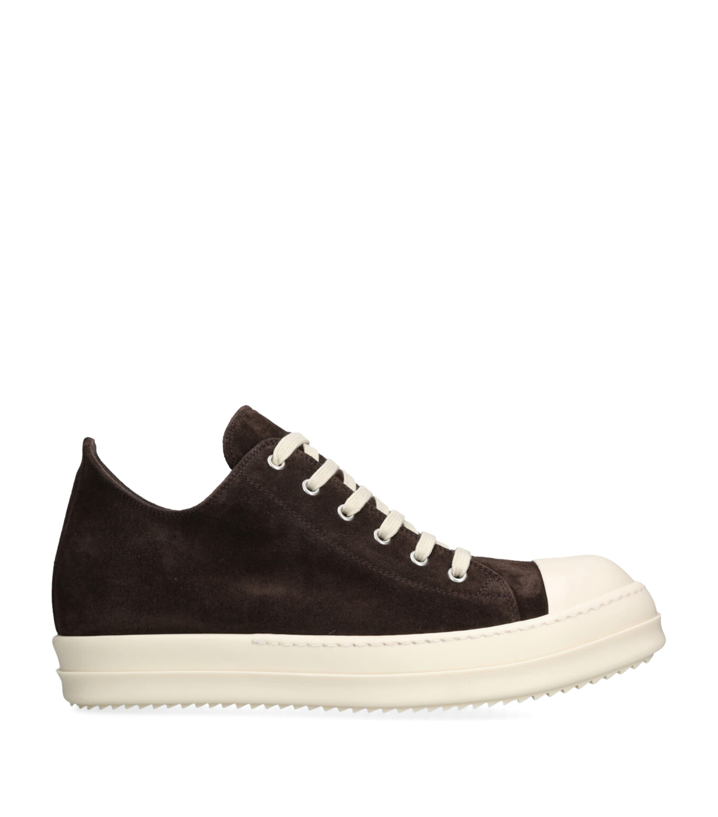 Rick Owens Low-top Round Toe Sneakers With Contrast Sole In Brown