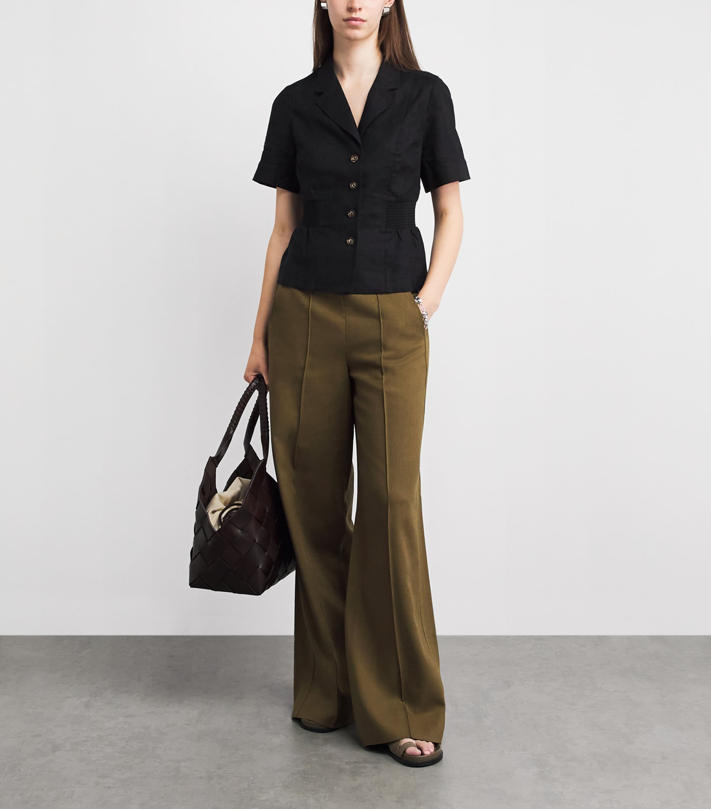 ME+EM Womens Forever Wide-Leg Trousers Olive Green Image 2