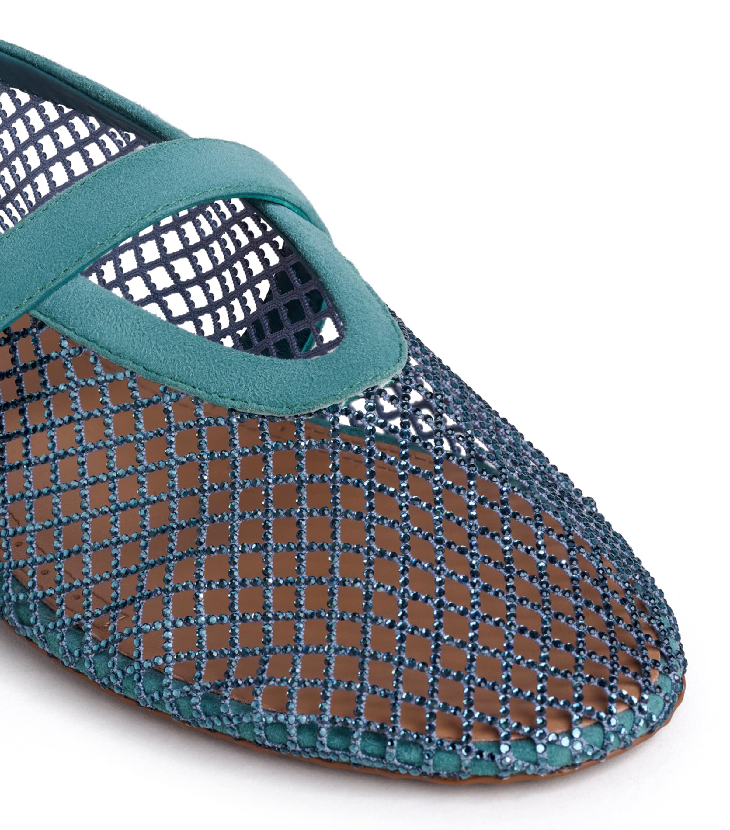 Alaïa Mesh Embellished Ballet Flats Green Grey Image 4