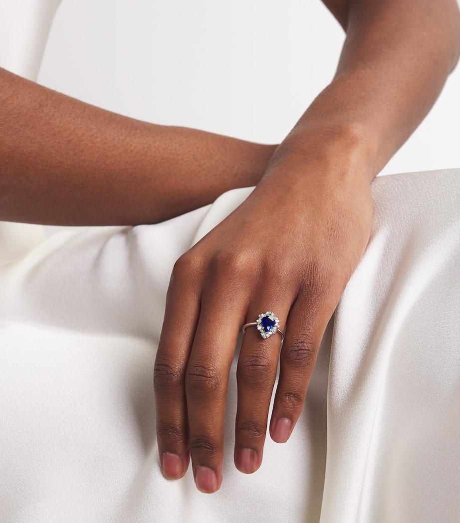 White Gold, Sapphire and Diamond One of a Kind Teardrop Ring (Size 6.75) 18K WG/BS Image 2