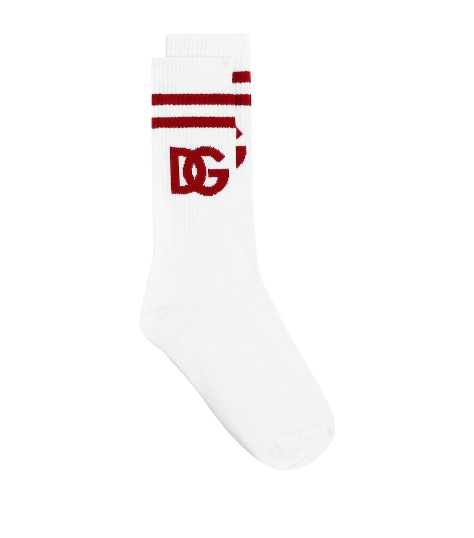 Dolce&Gabbana Mens Cotton Logo Socks Bianco/rosso R Image 1