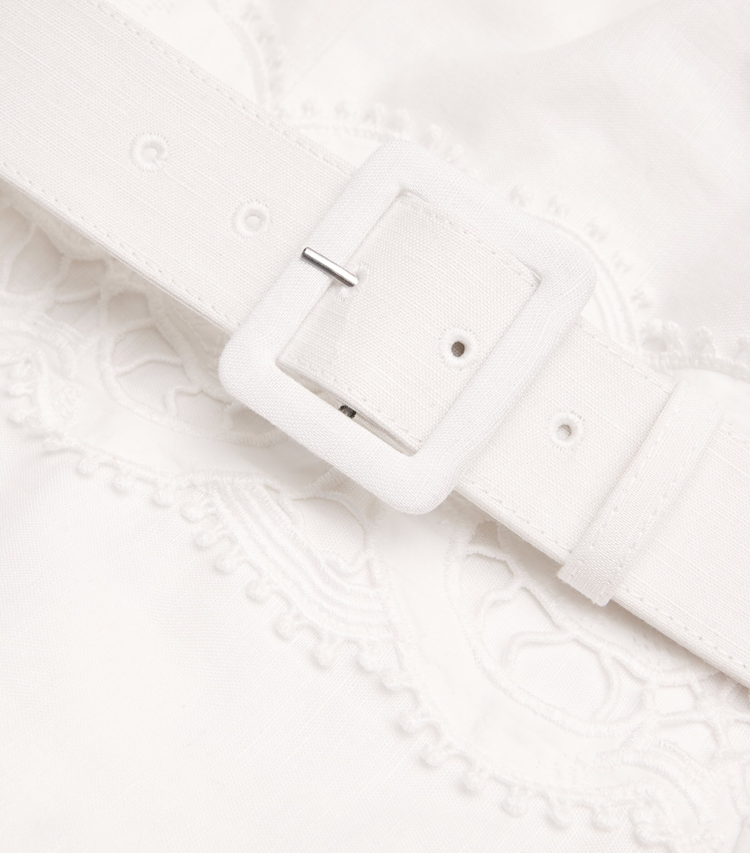 Lace-Insert Belted Midi Dress WHITE Image 5