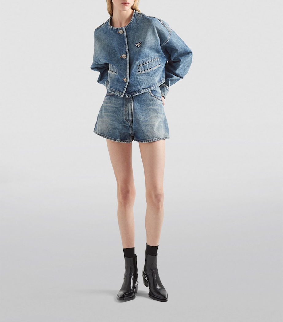 Prada Womens Denim High-Waisted Shorts Image 2