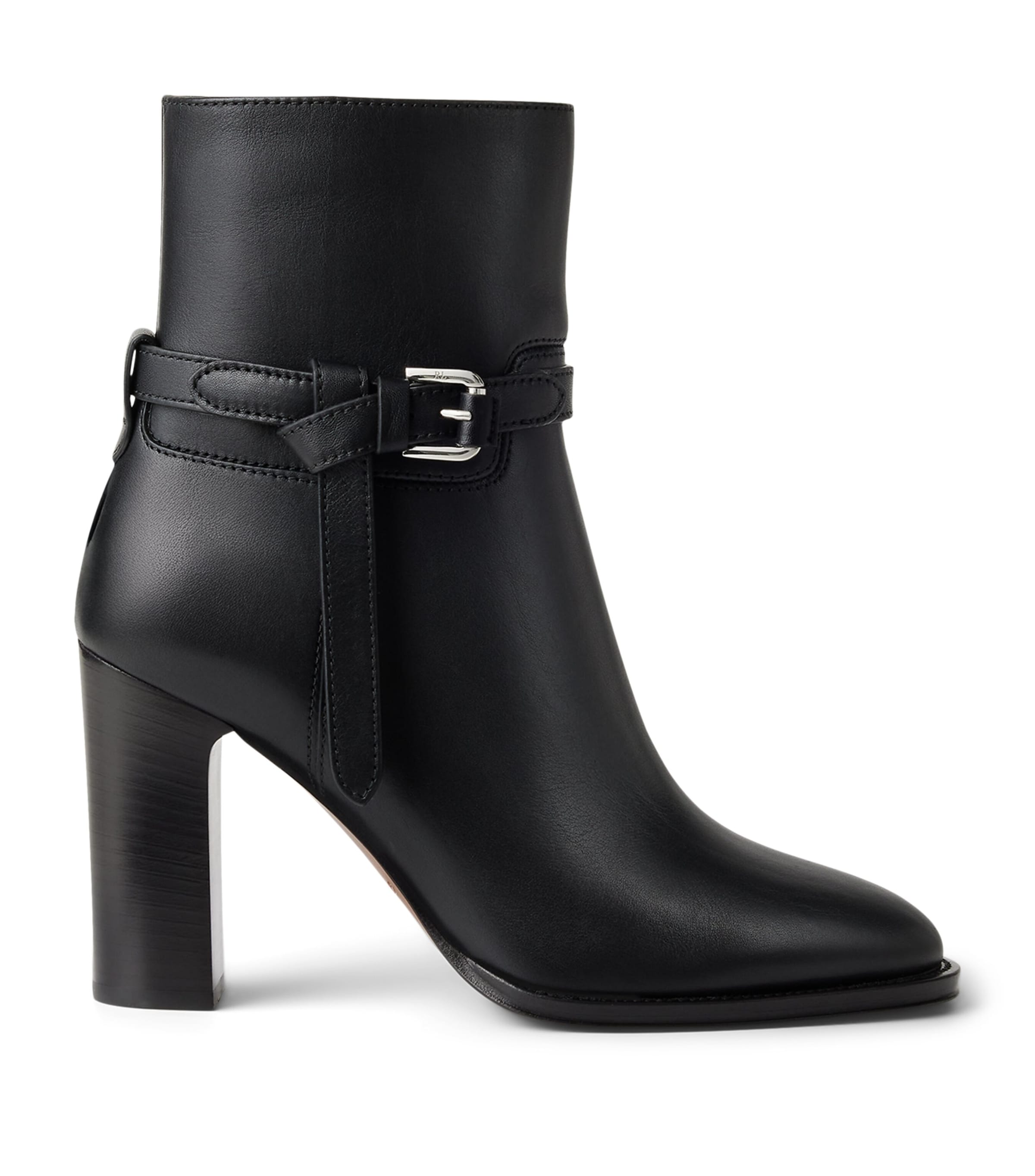 Ralph Lauren 90mm Donnely Buckle-strap Block-heel Boots In Black
