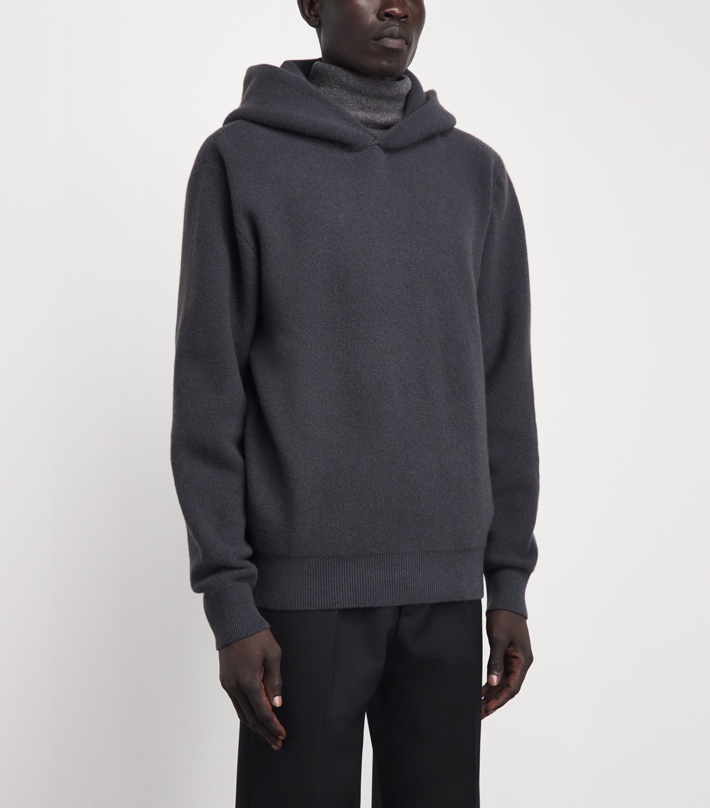 Lemaire Mens Stretch-Cashmere Oversized Hoodie Stone Image 4
