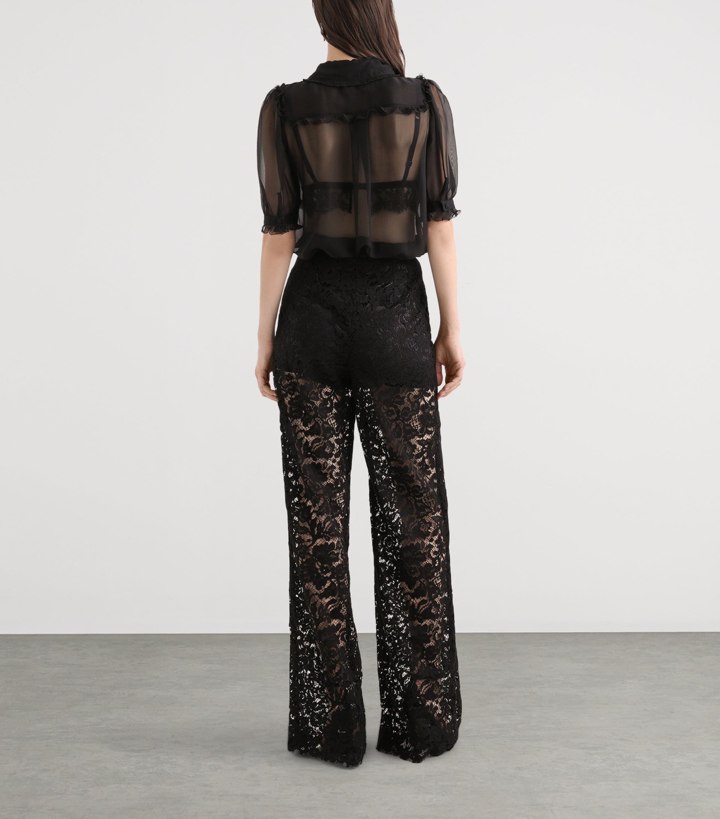 Dolce&Gabbana Womens Lace Wide-Leg Trousers Blac Image 3