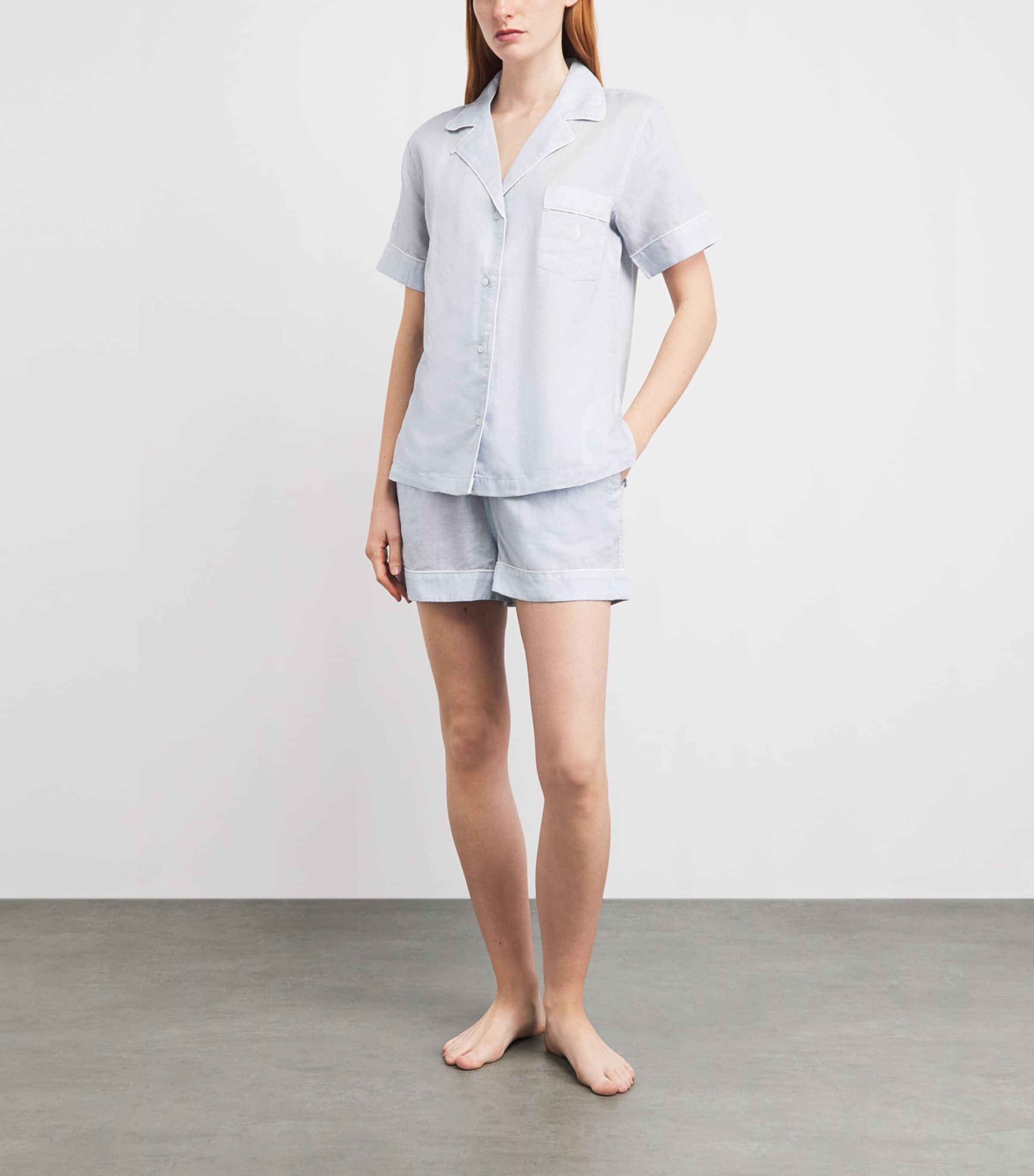 Polo Ralph Lauren Womens Linen-Cotton Short Pyjama Set Xenon Blue Image 2