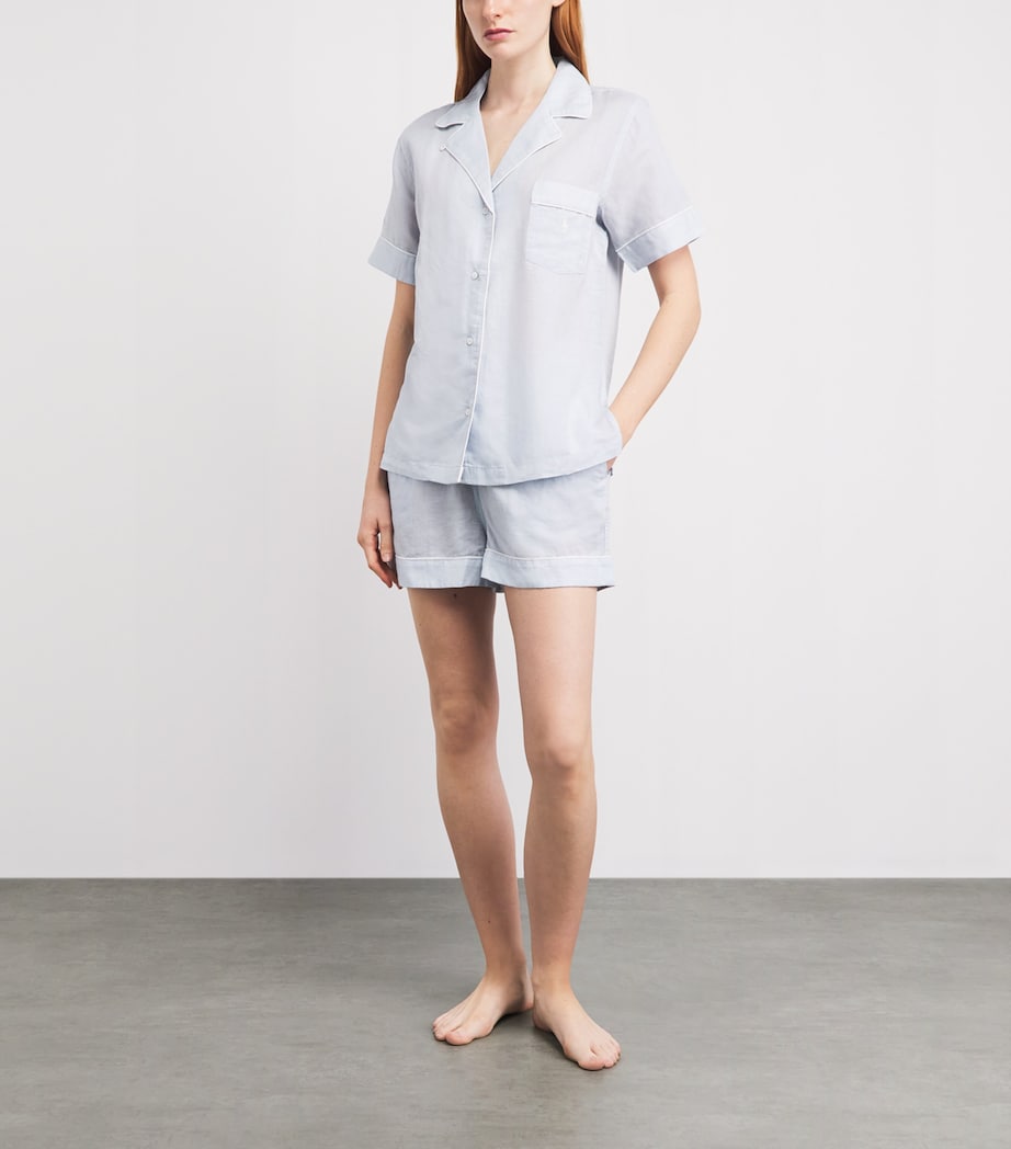 Polo Ralph Lauren Womens Linen-Cotton Short Pyjama Set Xenon Blue Image 2